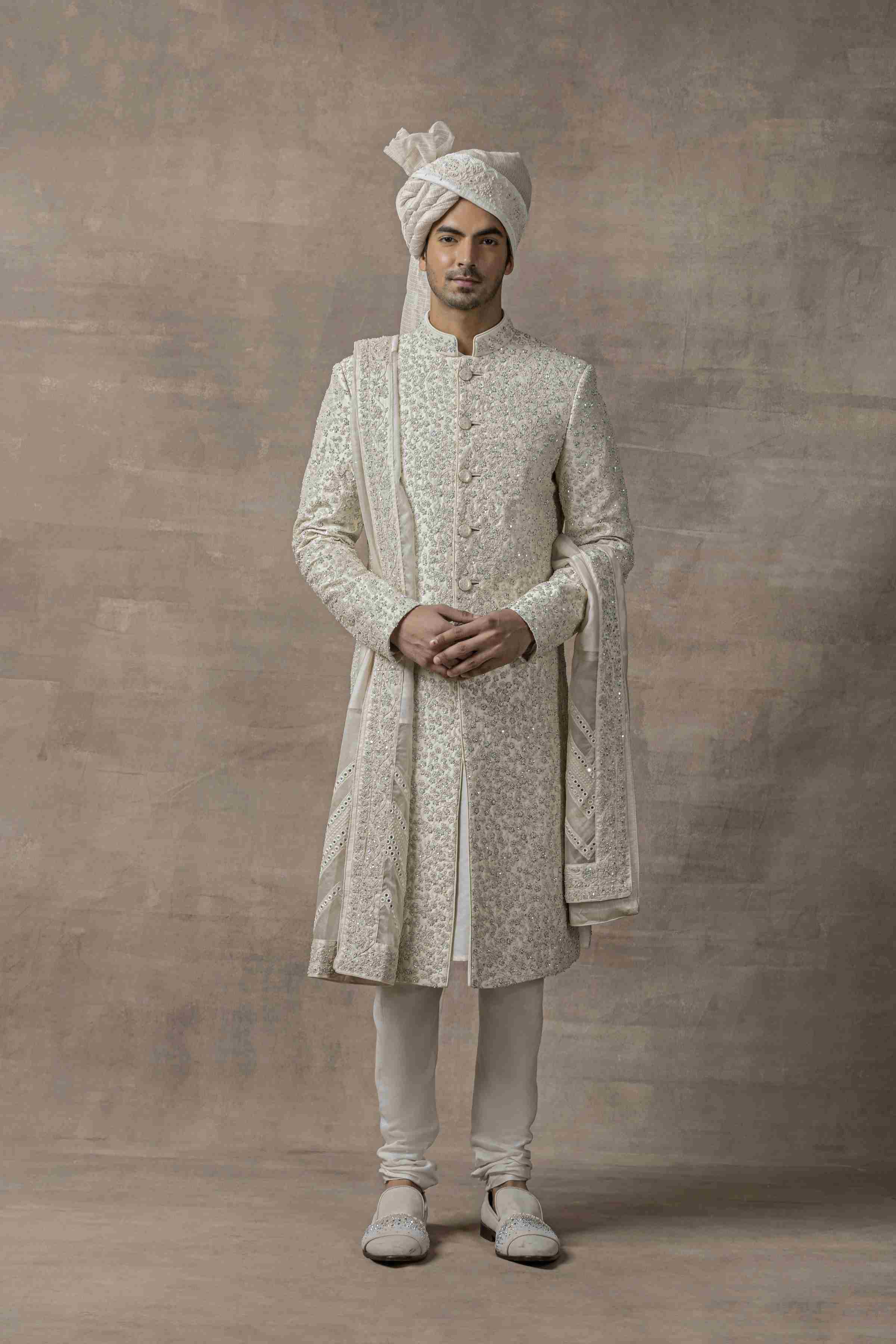 Ivory Sequin Work Sherwani