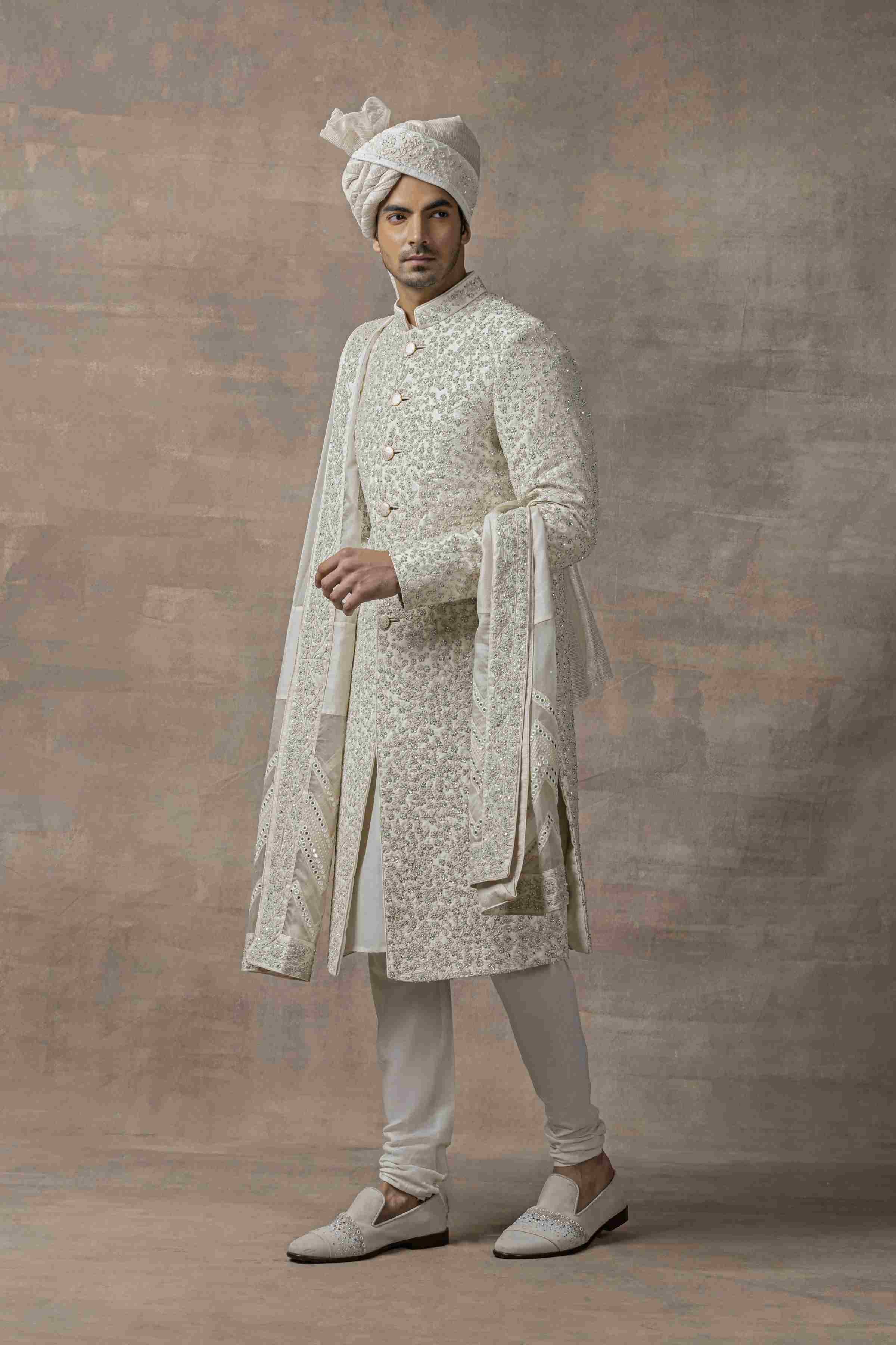 Ivory Sequin Work Sherwani