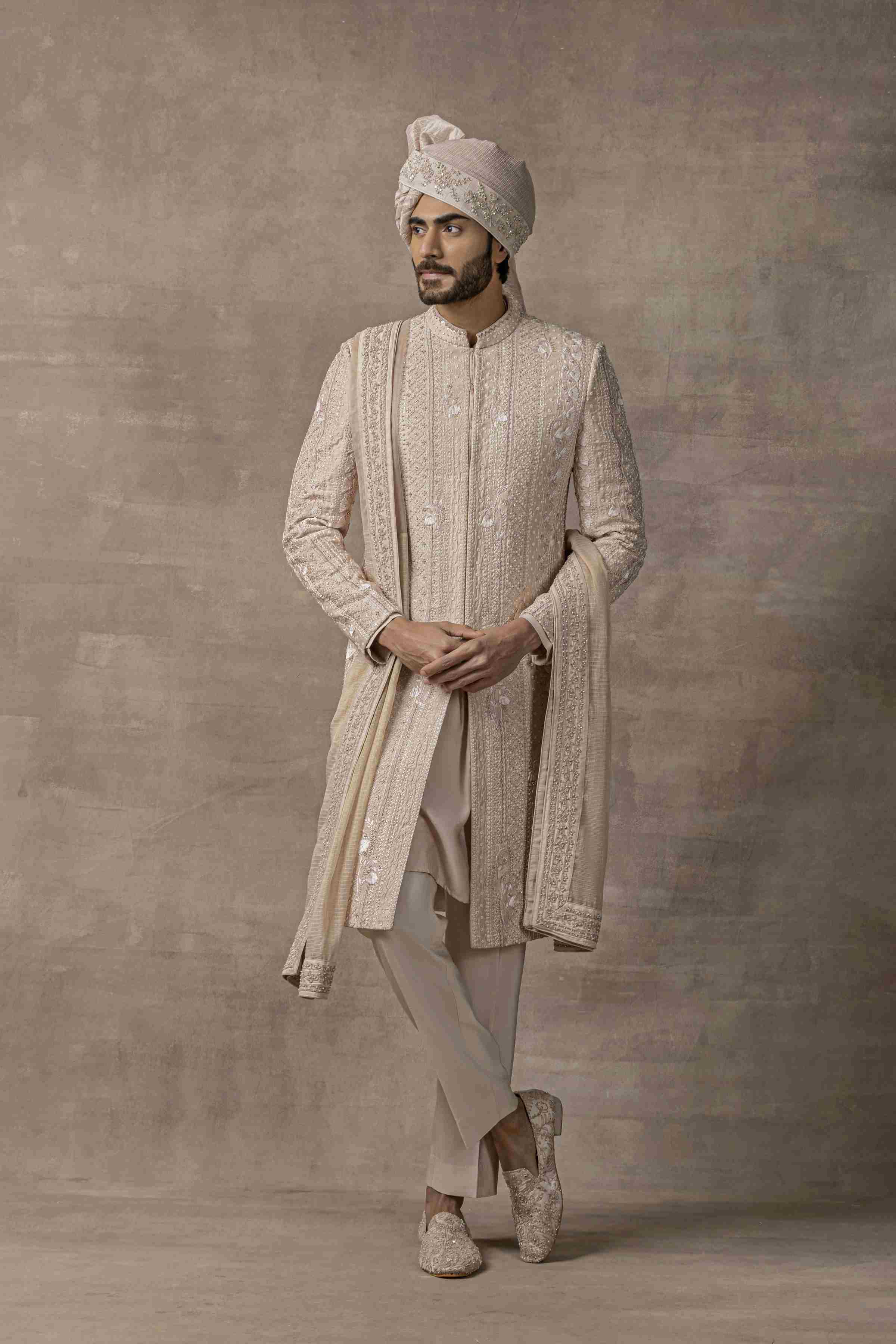 Dusty Rose Sherwani With Thread Work