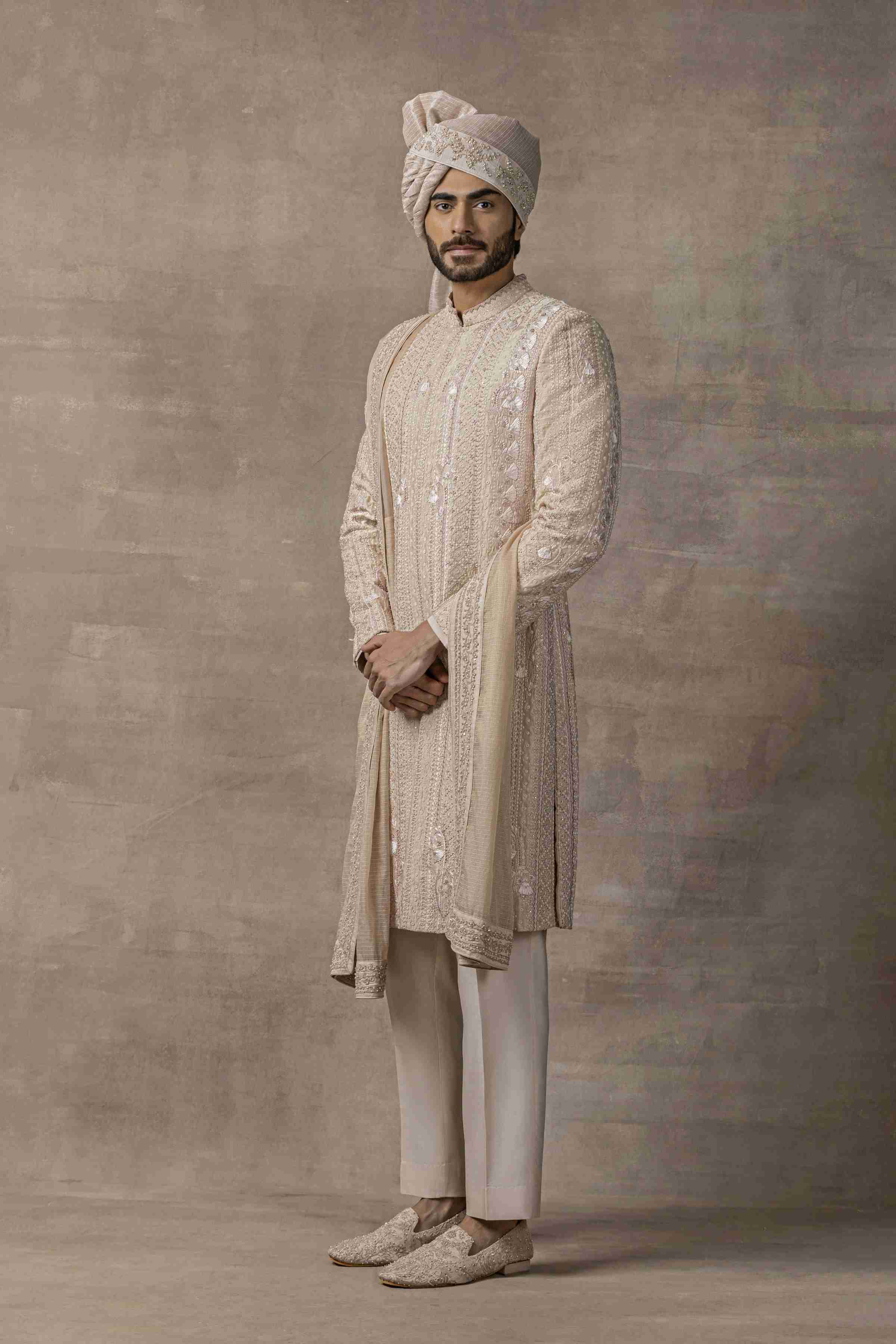 Dusty Rose Sherwani With Thread Work