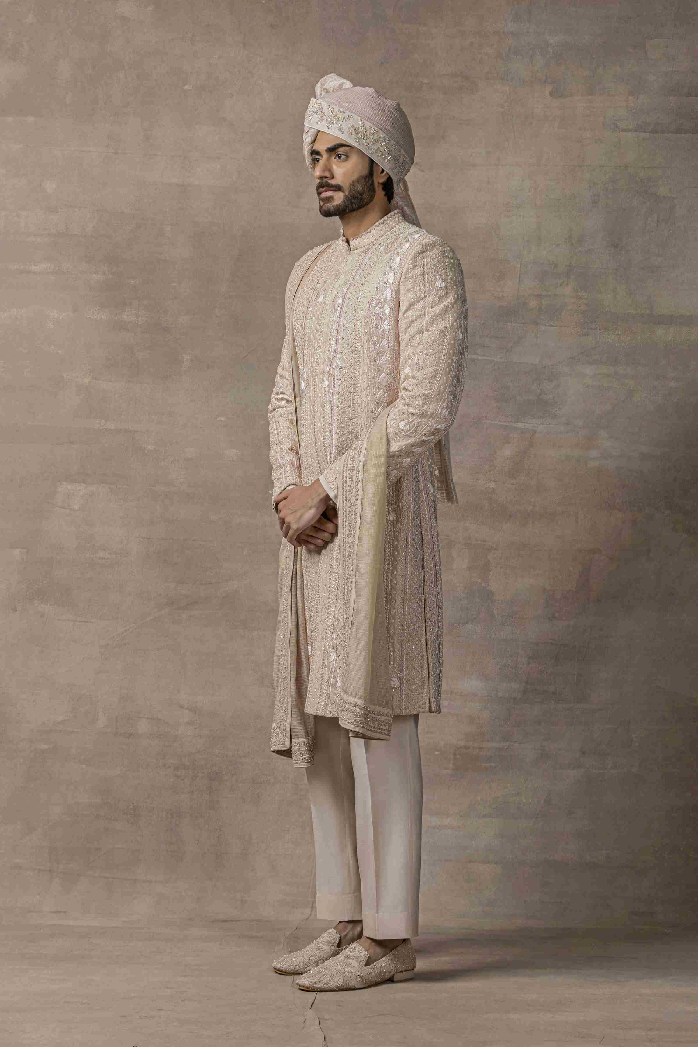 Dusty Rose Sherwani With Thread Work