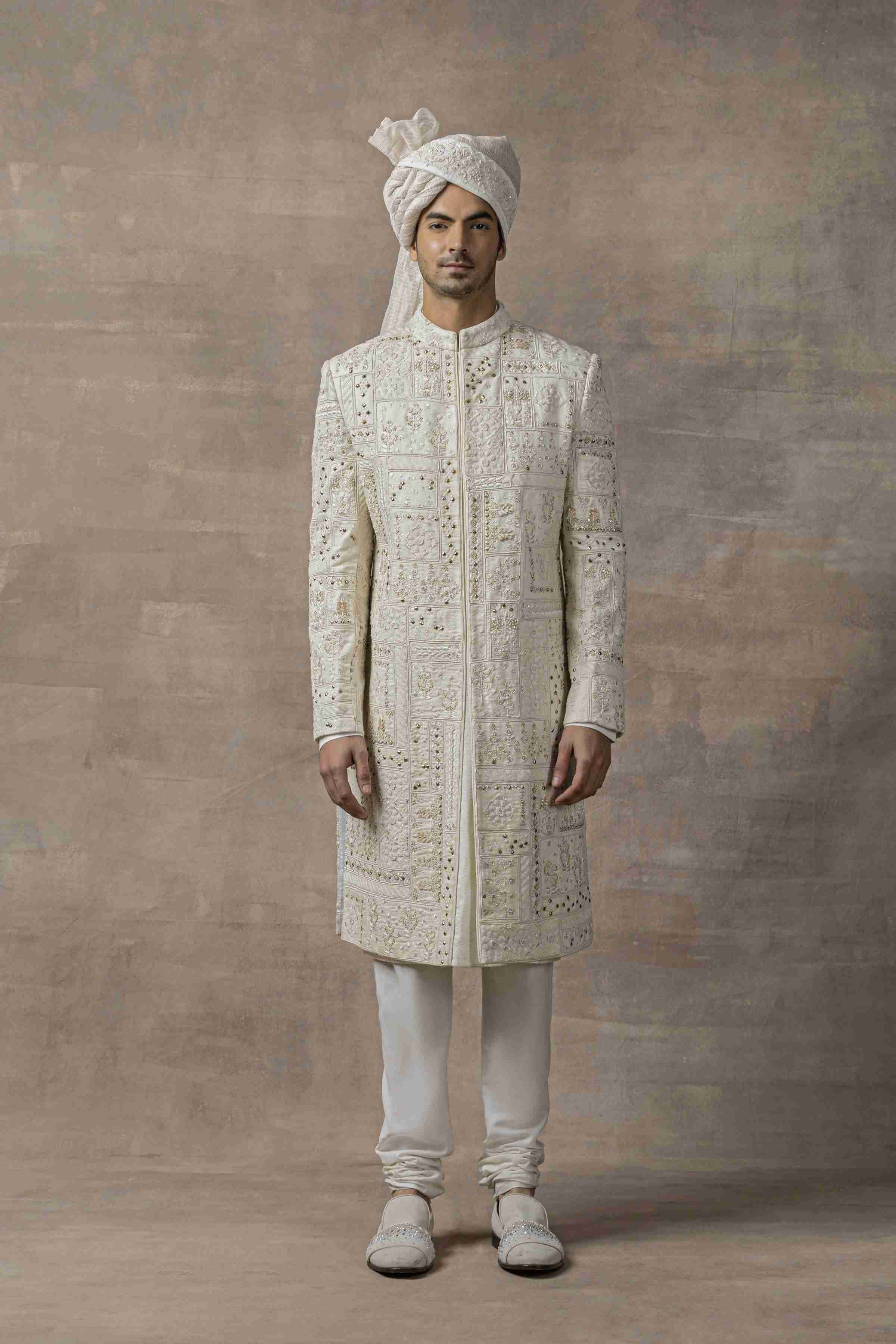 Ivory Sherwani With Rivet And Thread Work