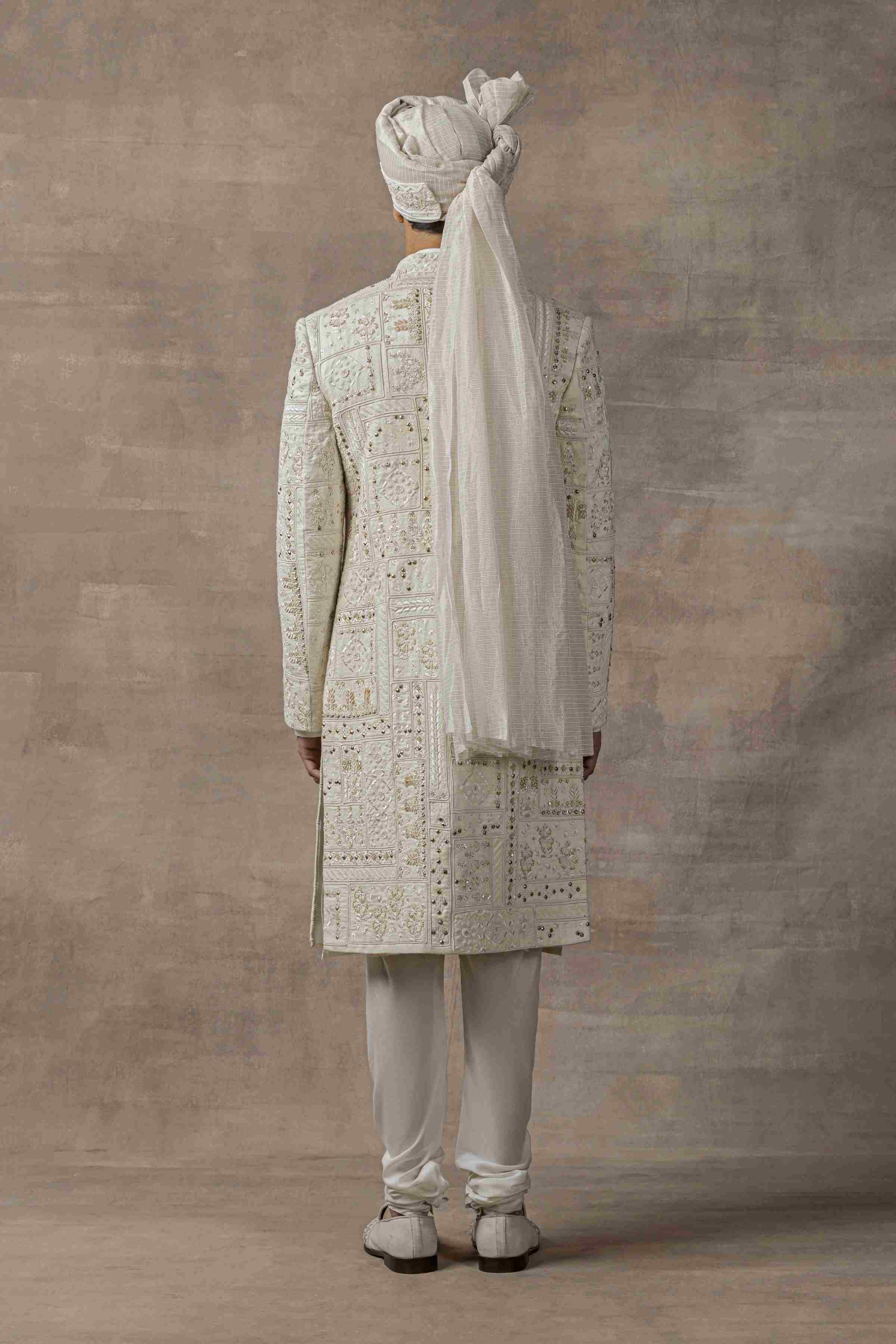 Ivory Sherwani With Rivet And Thread Work