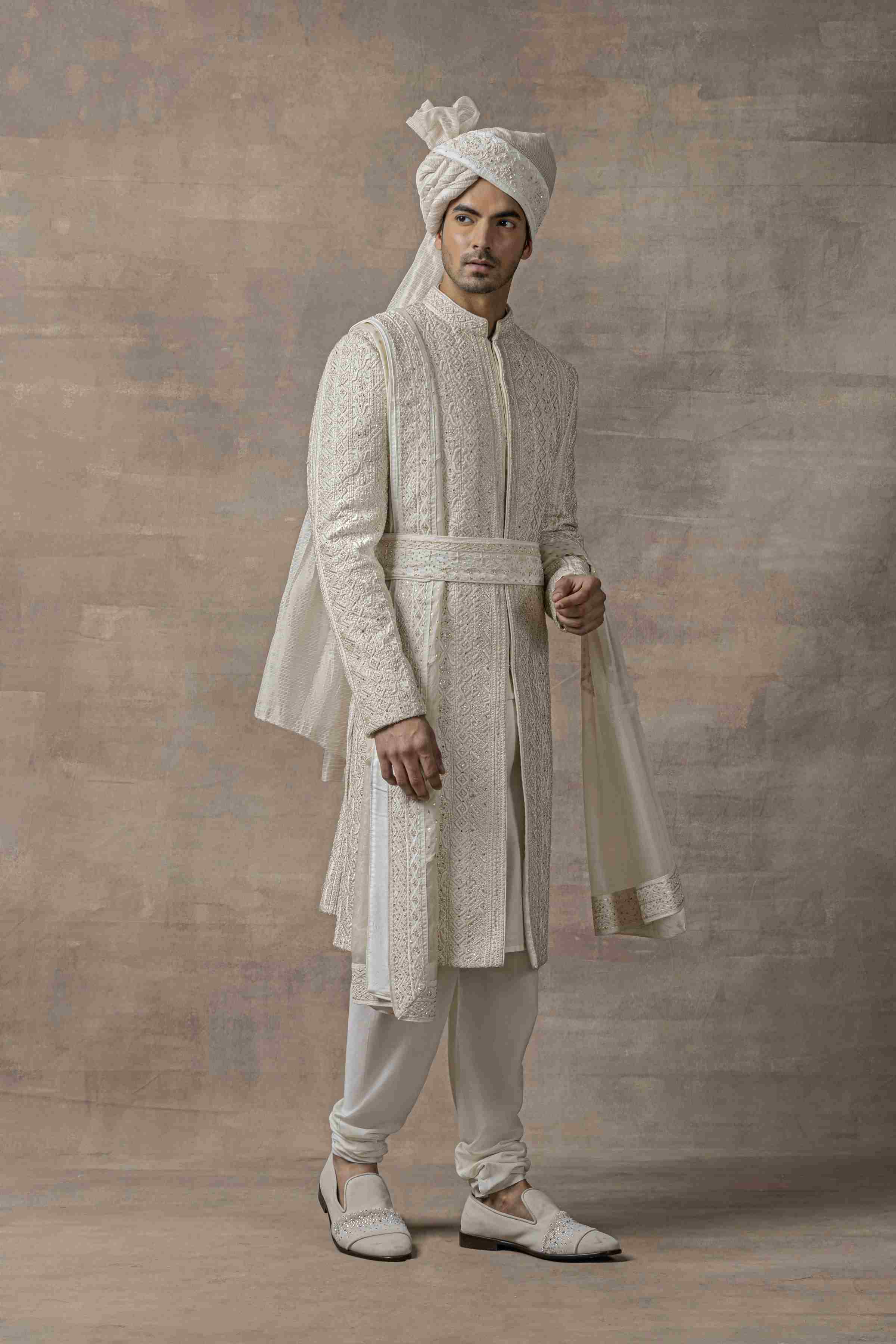 Ivory Organza Sherwani