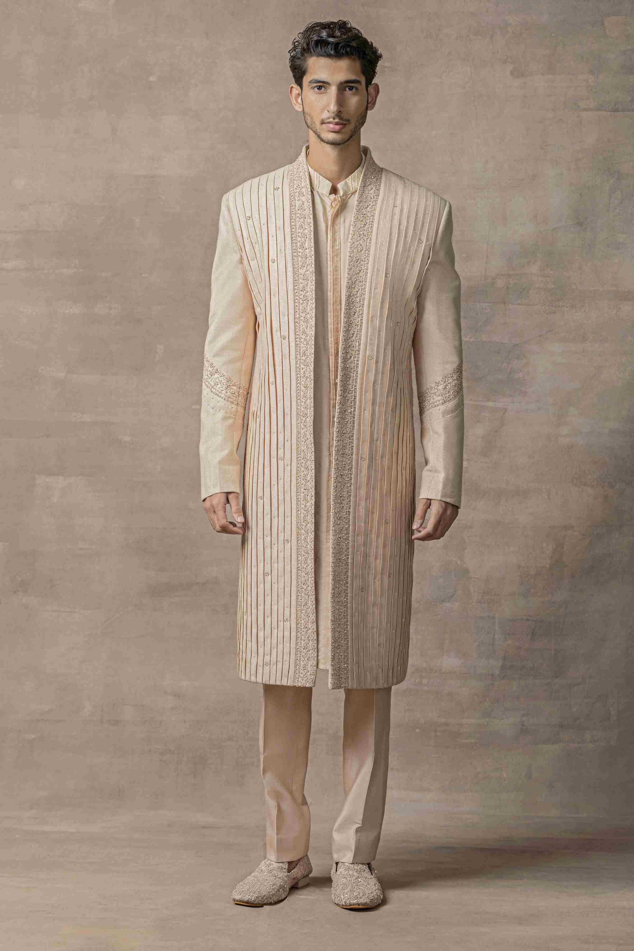 Rose Old Front Open Pleated Sherwani