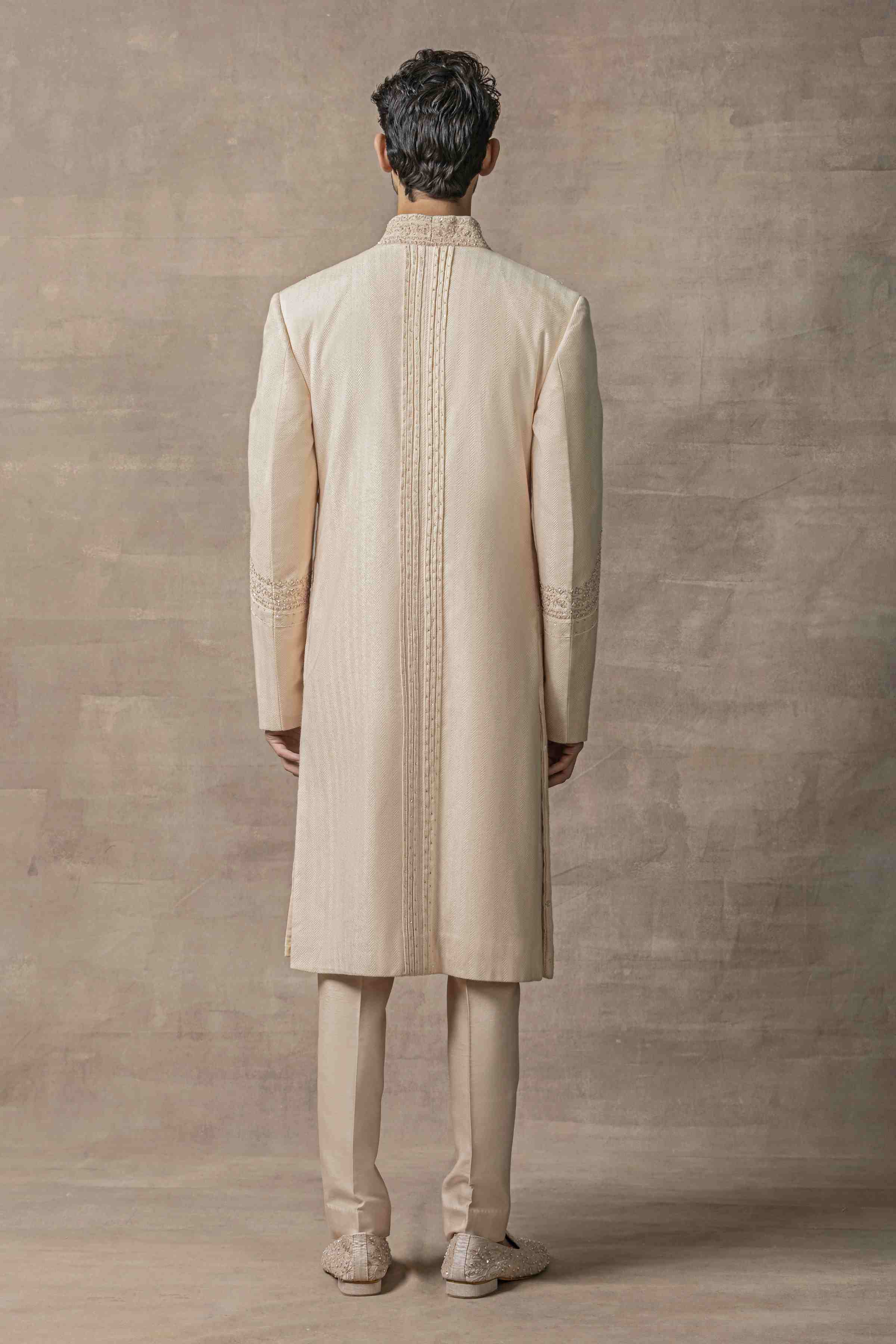 Rose Old Front Open Pleated Sherwani