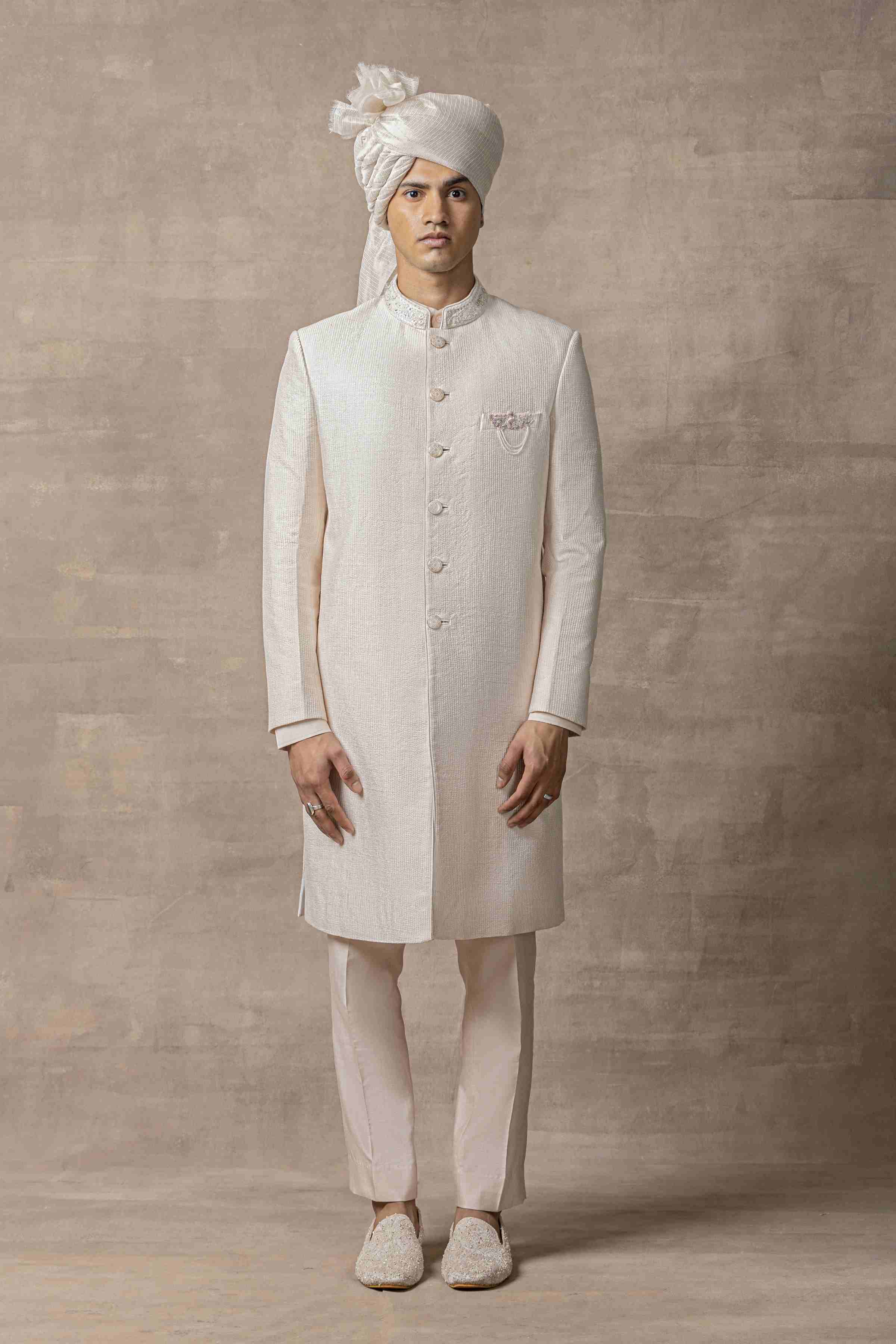 Rose Gold Sherwani Highlighted With Thread And Pearl