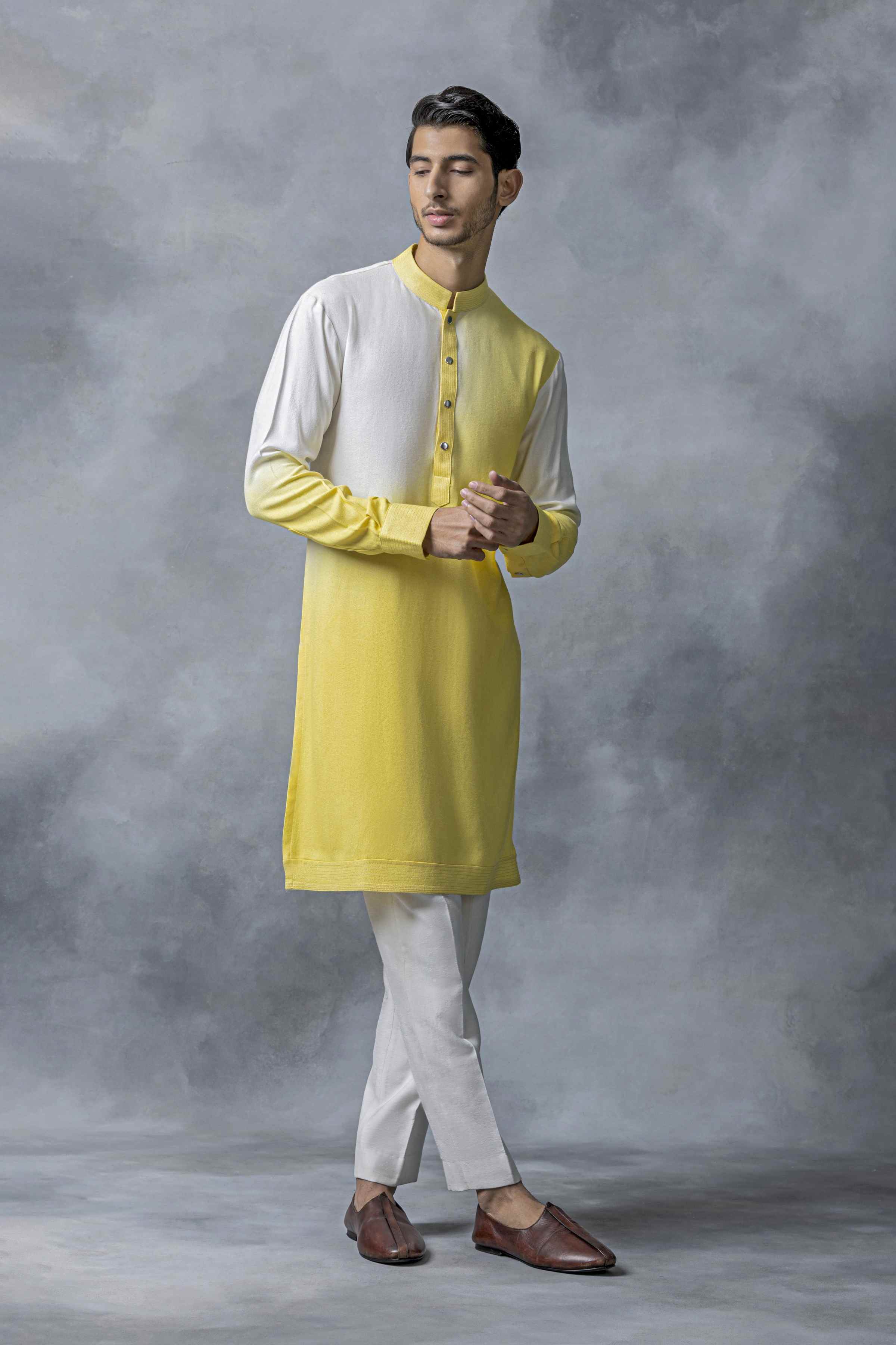 Yellow And Off White Kurta Set