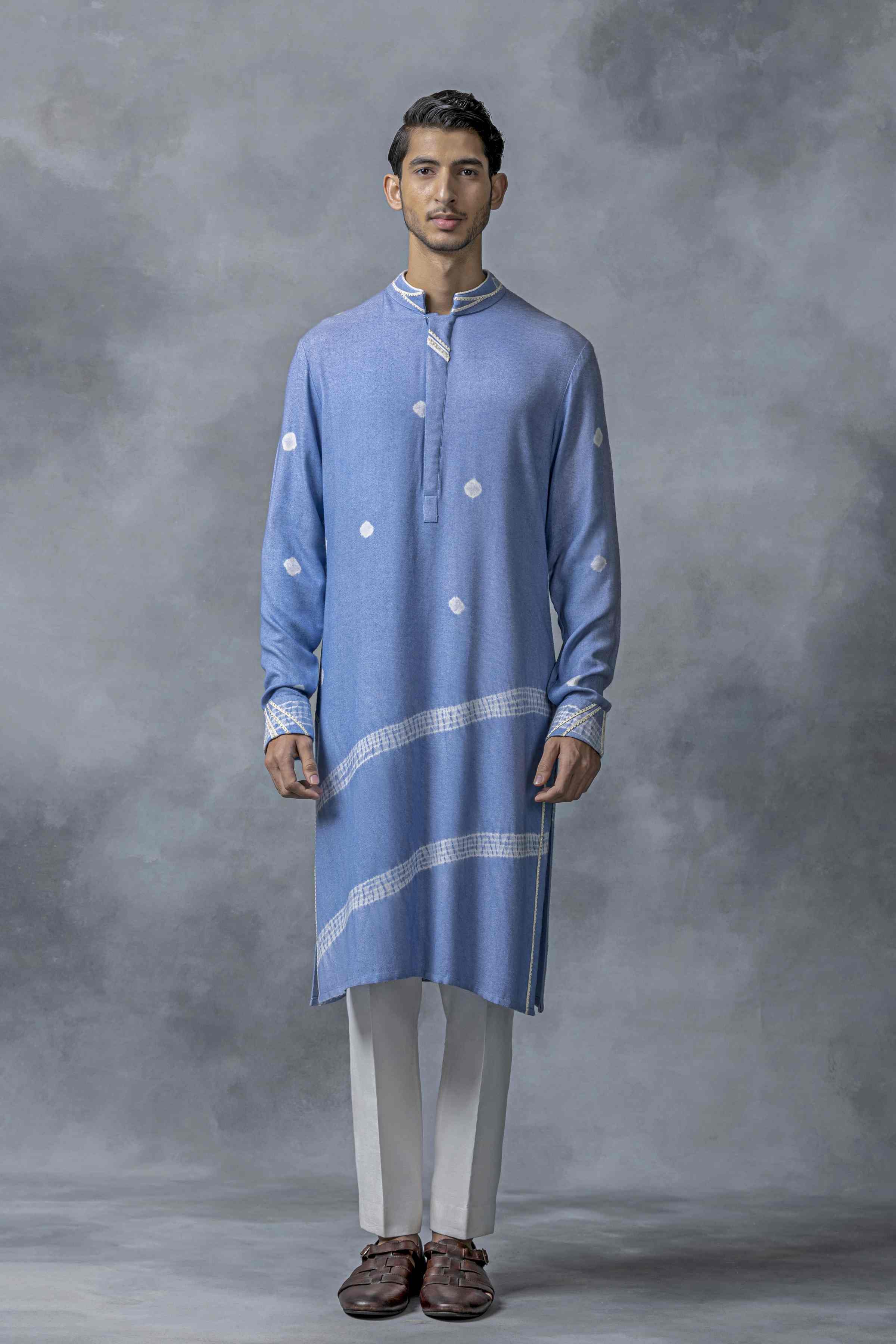 Sky Blue Tie & Dye Mirror Work Kurta Set