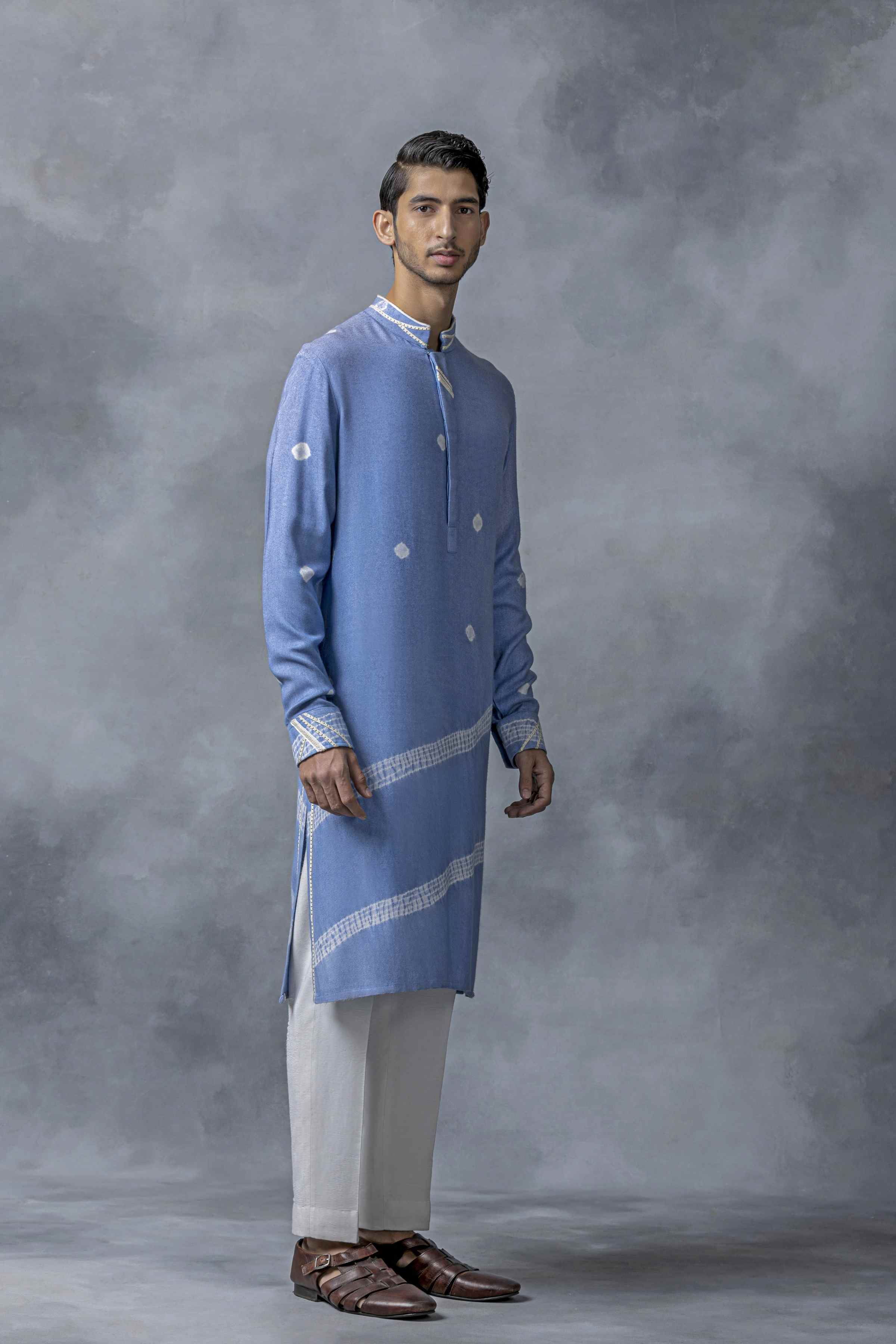 Sky Blue Tie & Dye Mirror Work Kurta Set