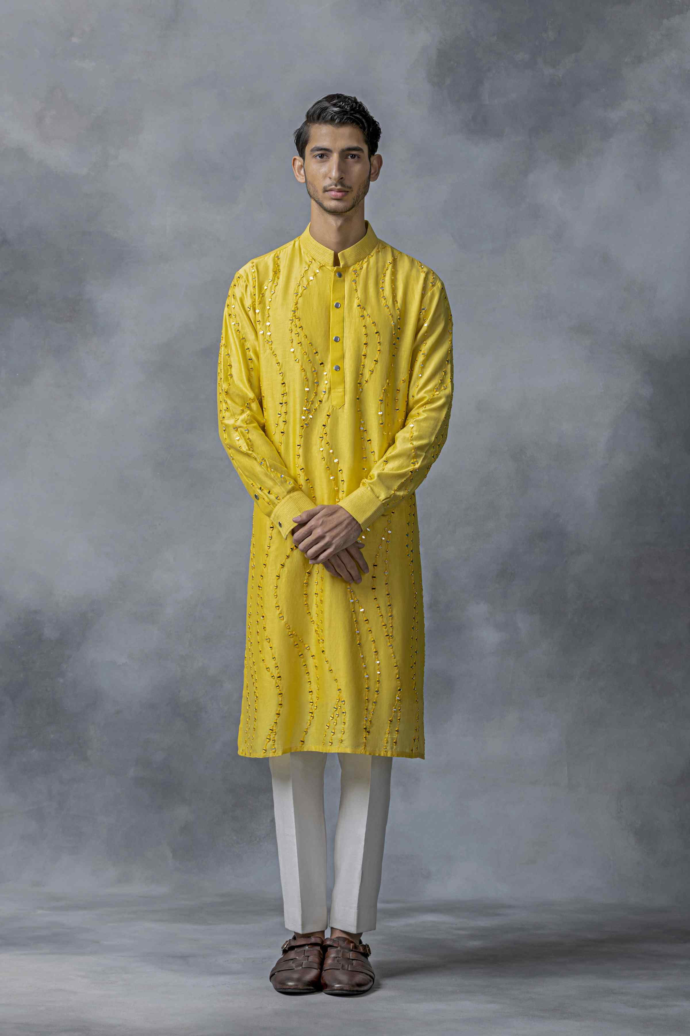 Yellow Mirror Work Kurta Set
