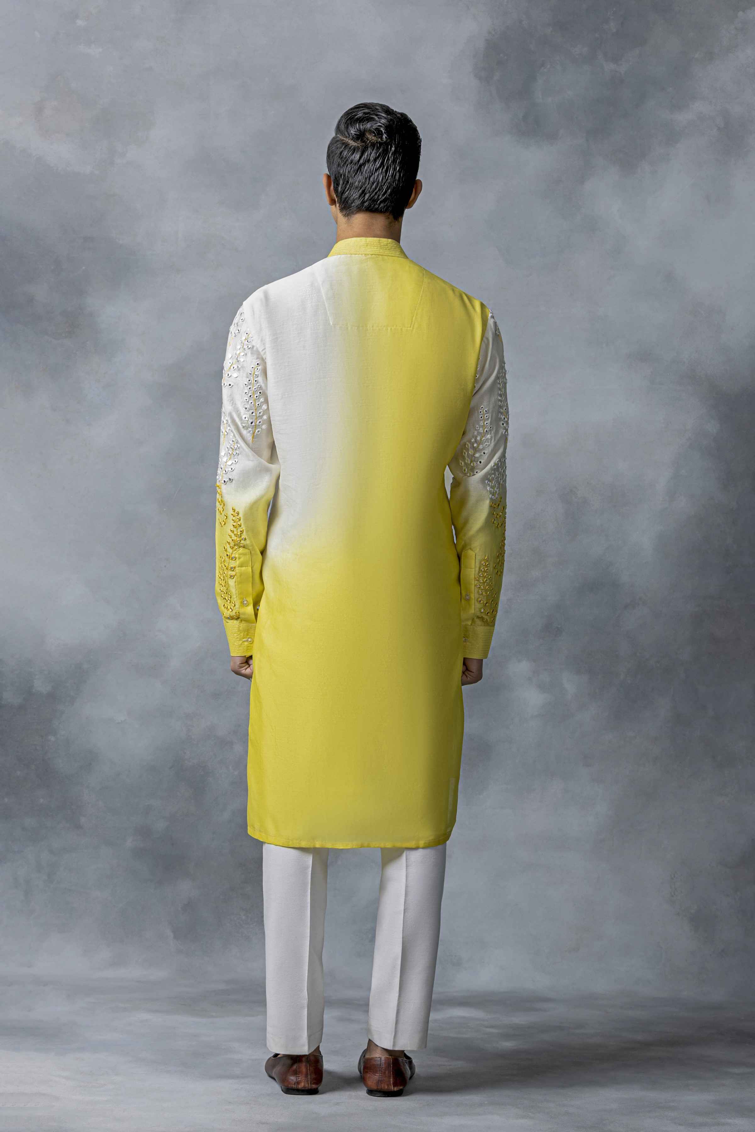 Yellow And White Mirror Work Kurta Set