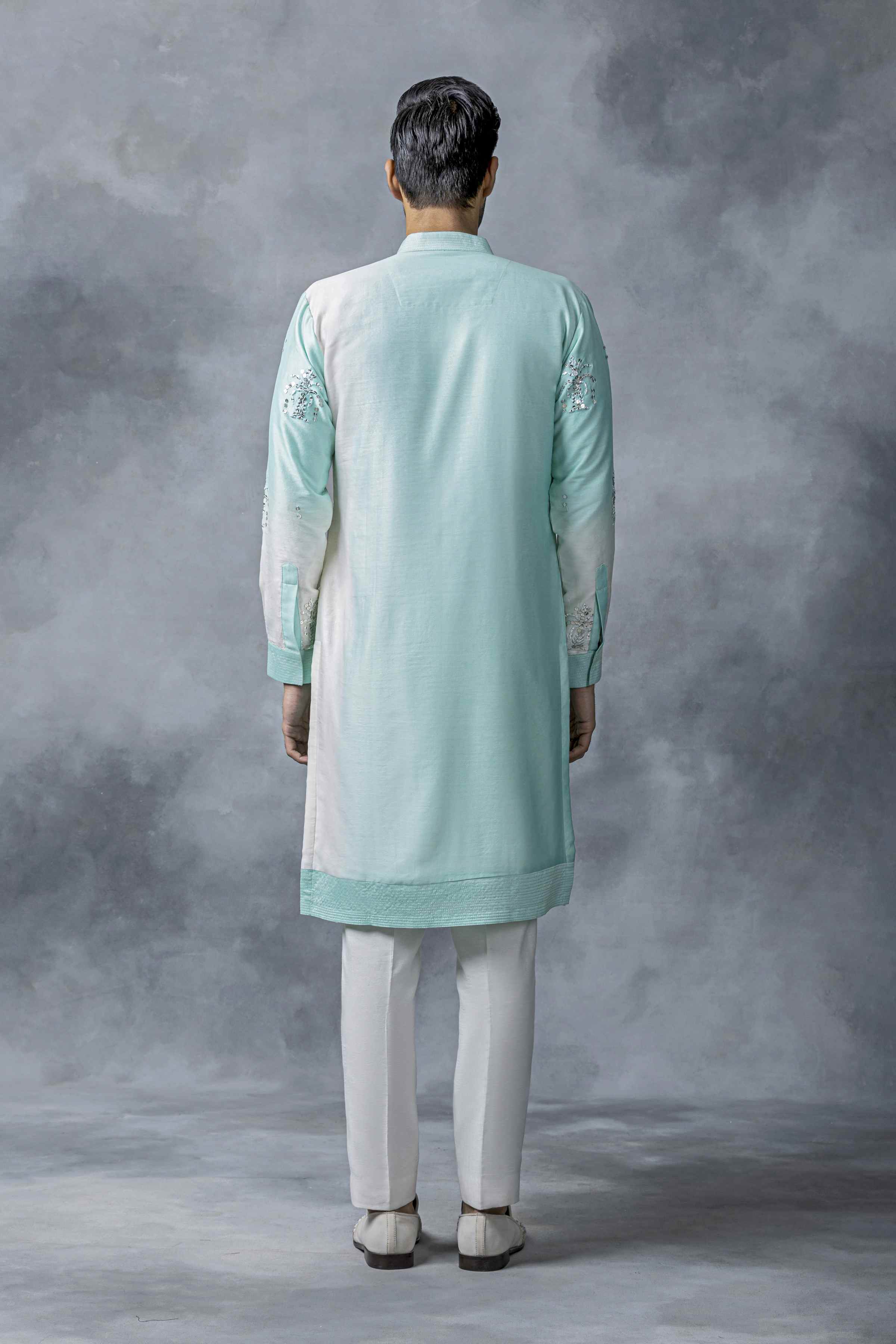 Off White And Sea Green Ombre Kurta Set