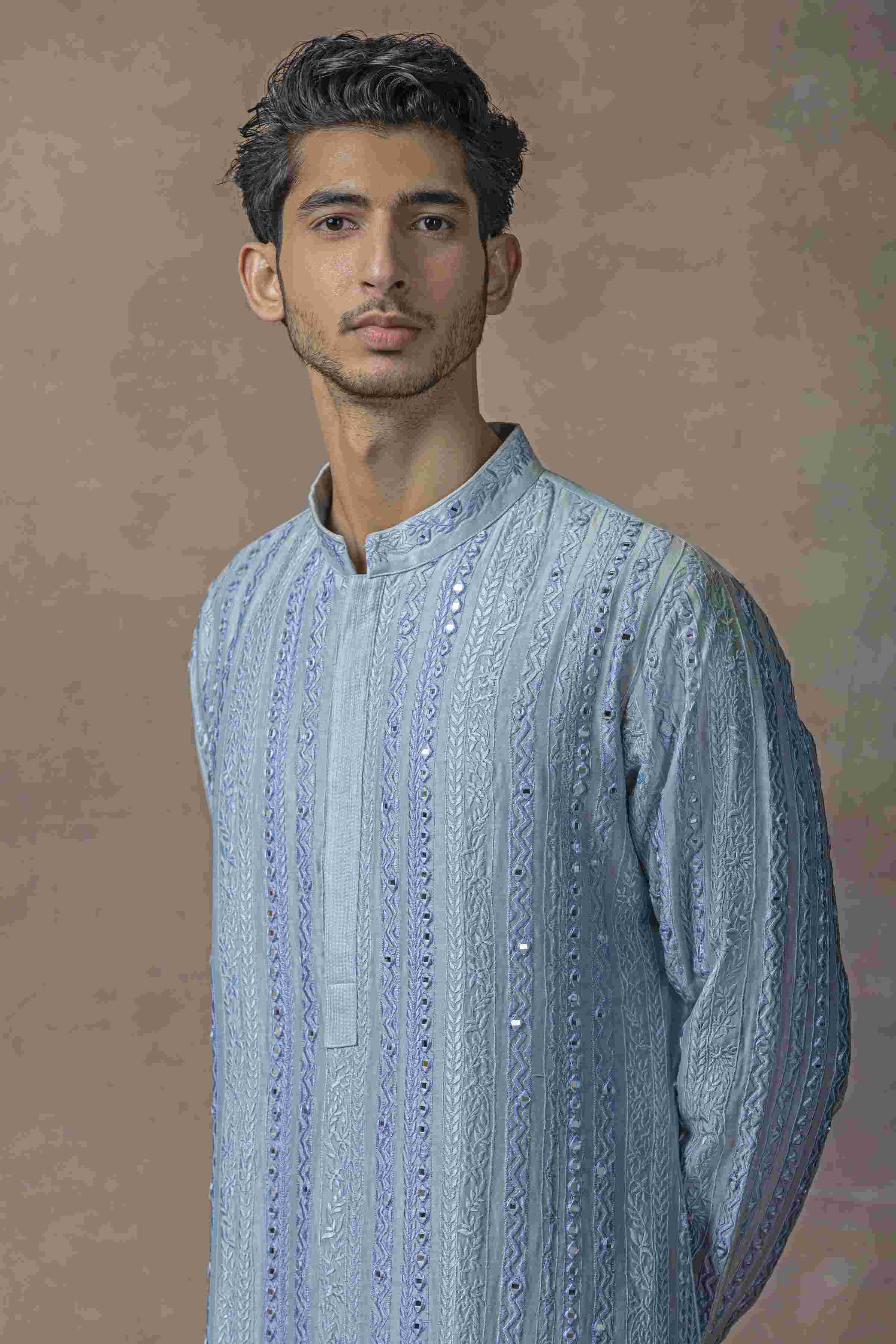 Blue Mirror Work Kurta Set