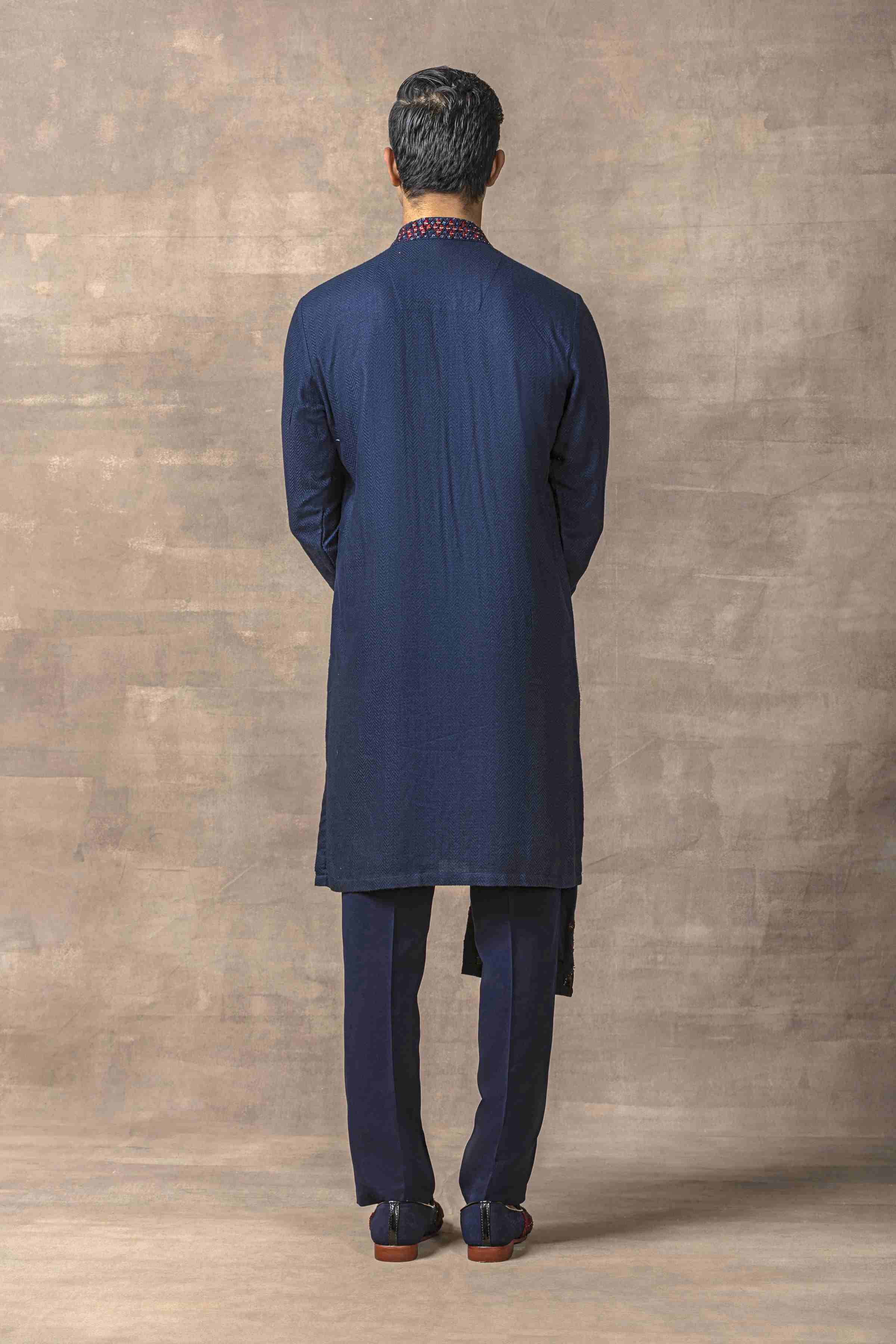Navy Panel & Red Thread Work Kurta Set