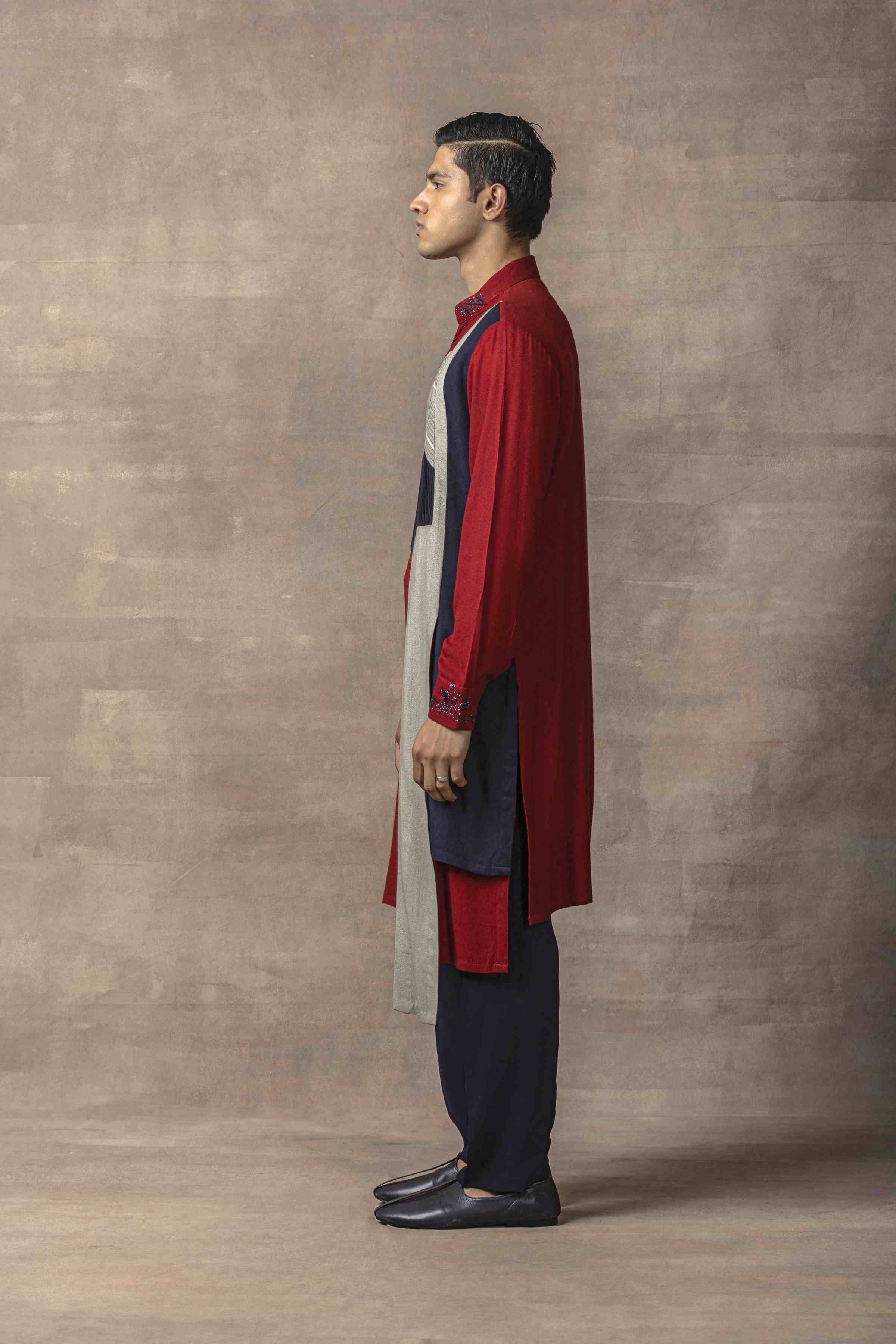Red Pintuck & Colour Blocking Kurta Set