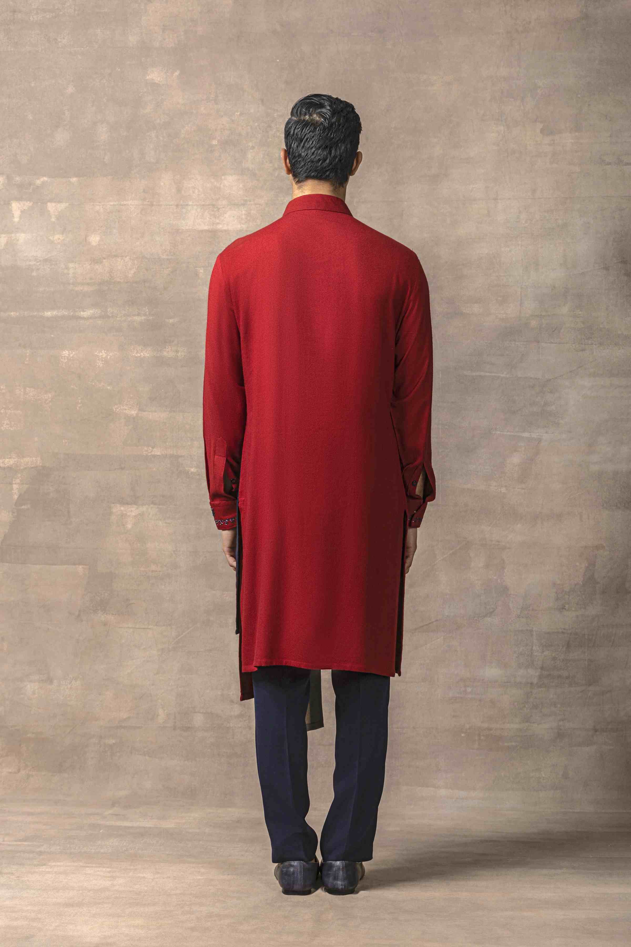 Red Pintuck & Colour Blocking Kurta Set