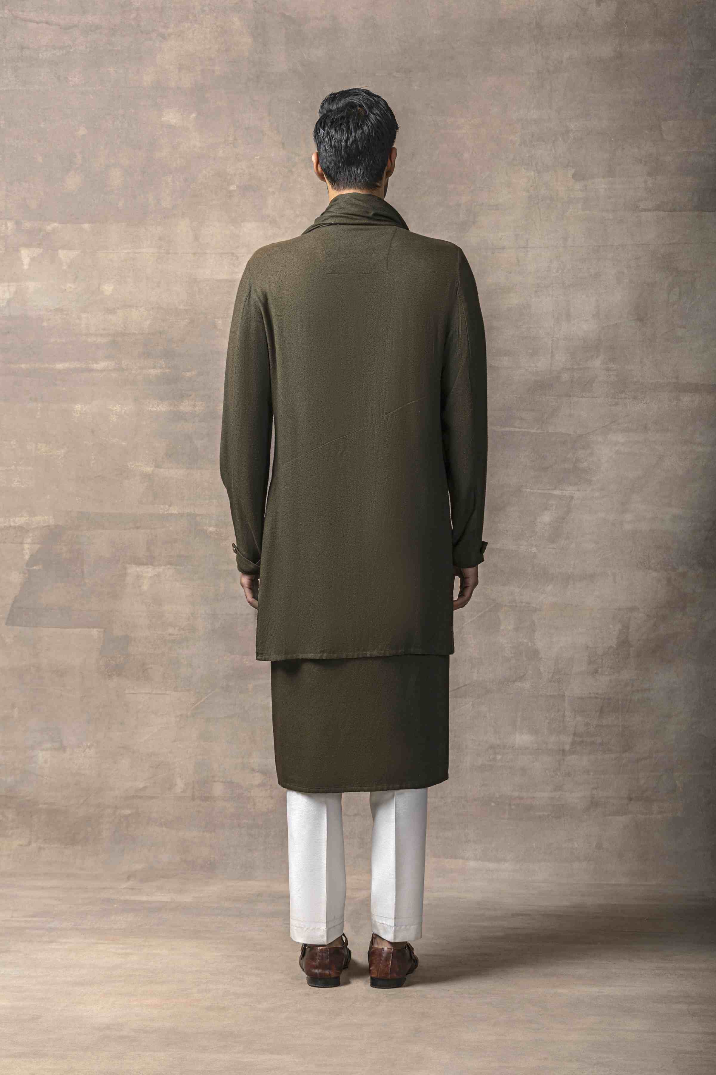 Olive Front Drape Kurta Set