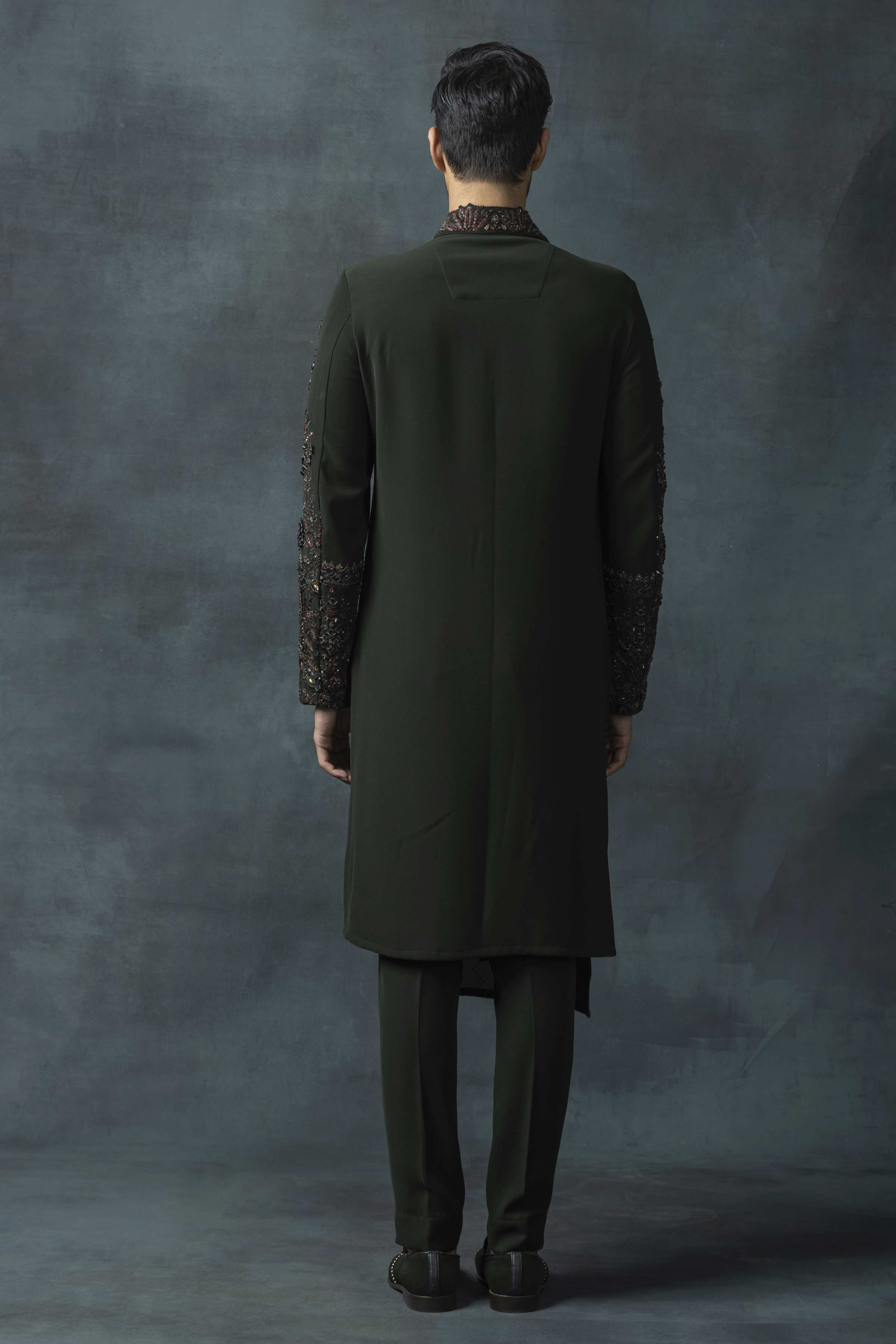 Forest Green Leather Embroidery Kurta Set