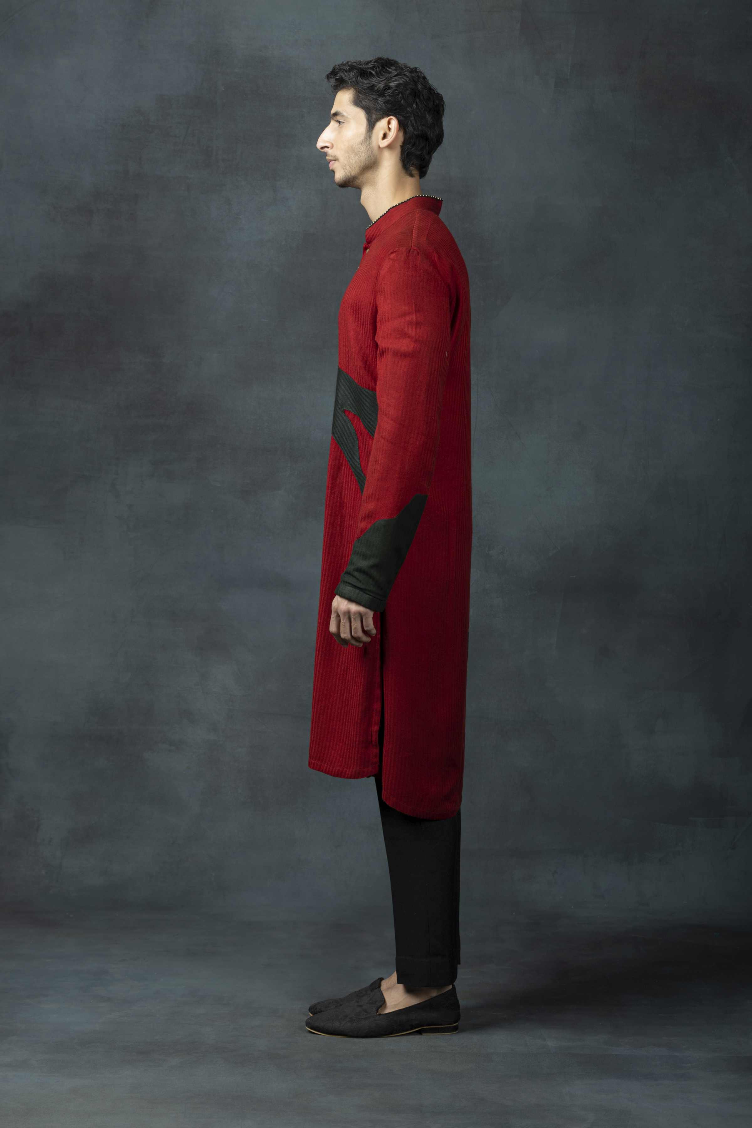 Red And Navy Patch Kurta Set