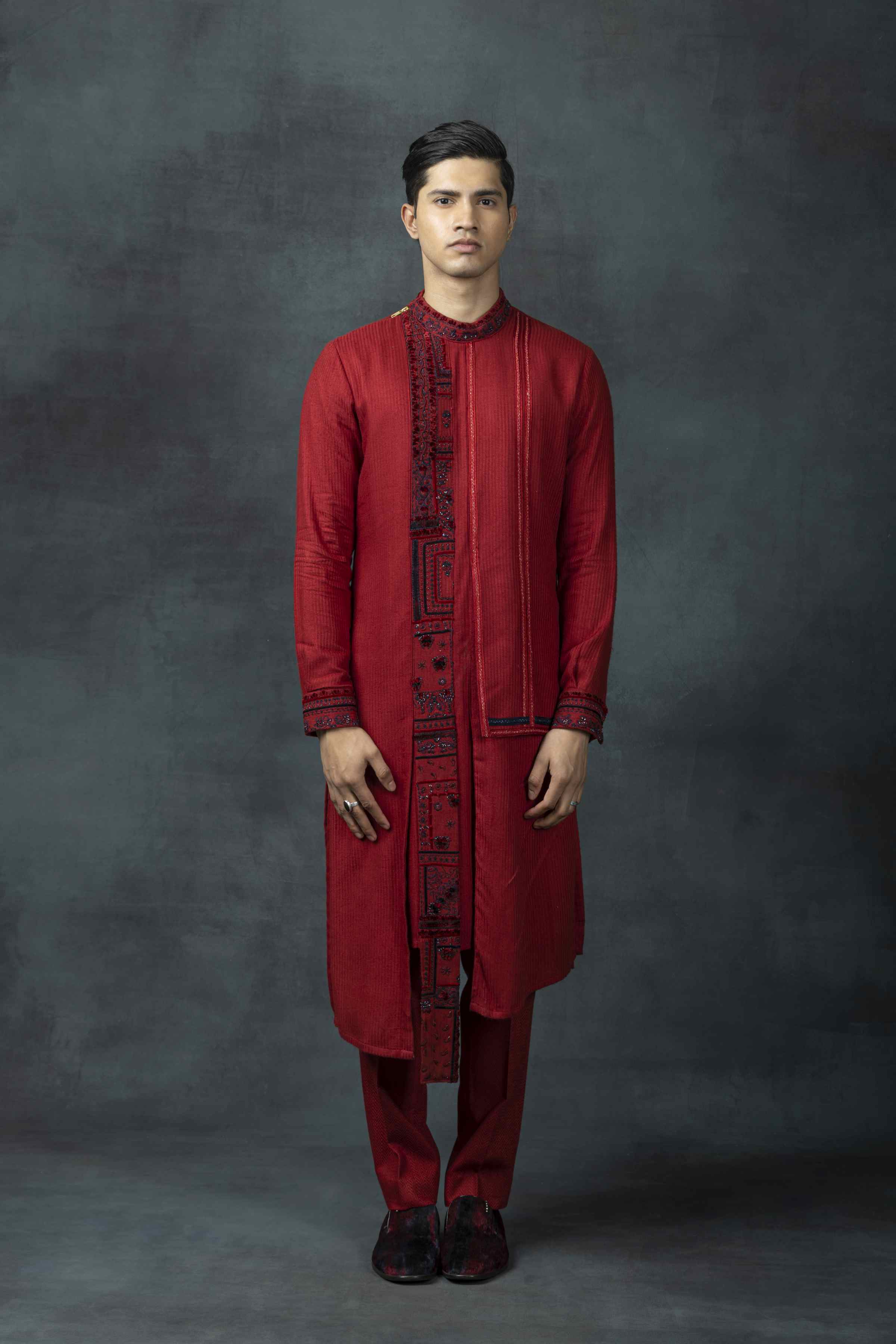 Ox Blood Red Panel Kurta Set