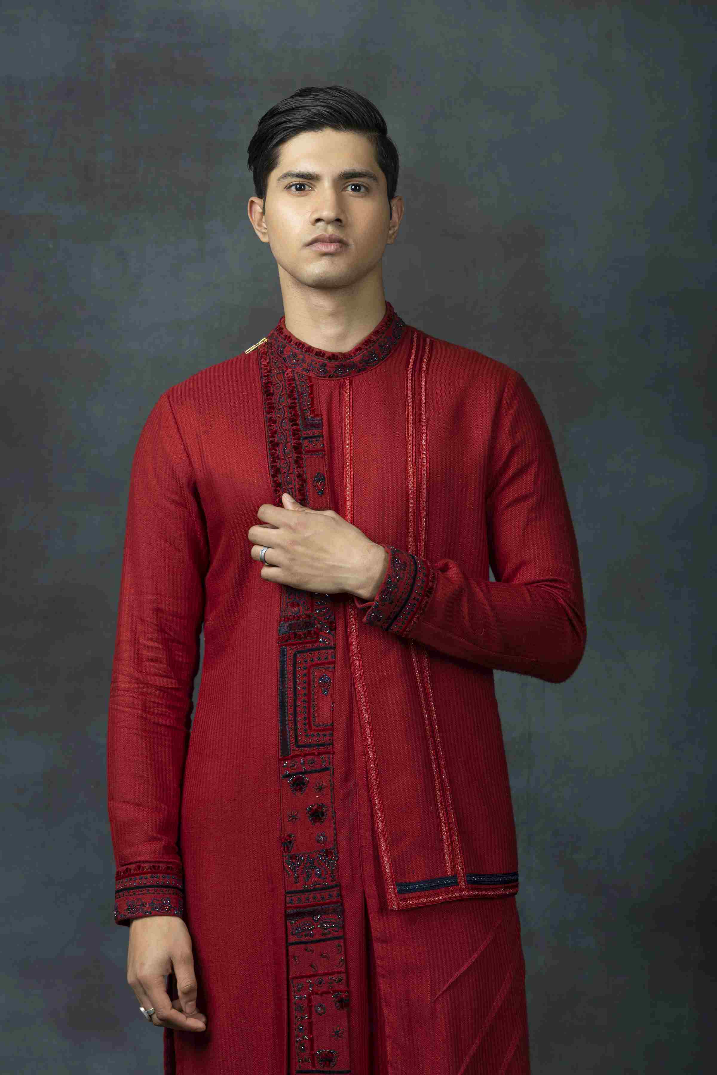 Ox Blood Red Panel Kurta Set