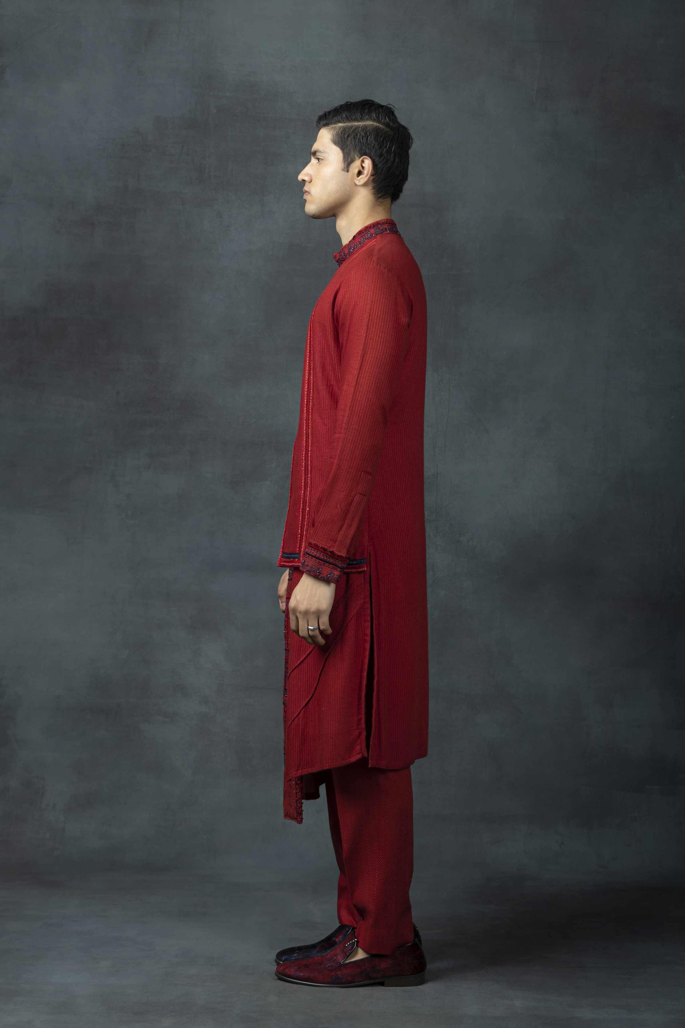 Ox Blood Red Panel Kurta Set