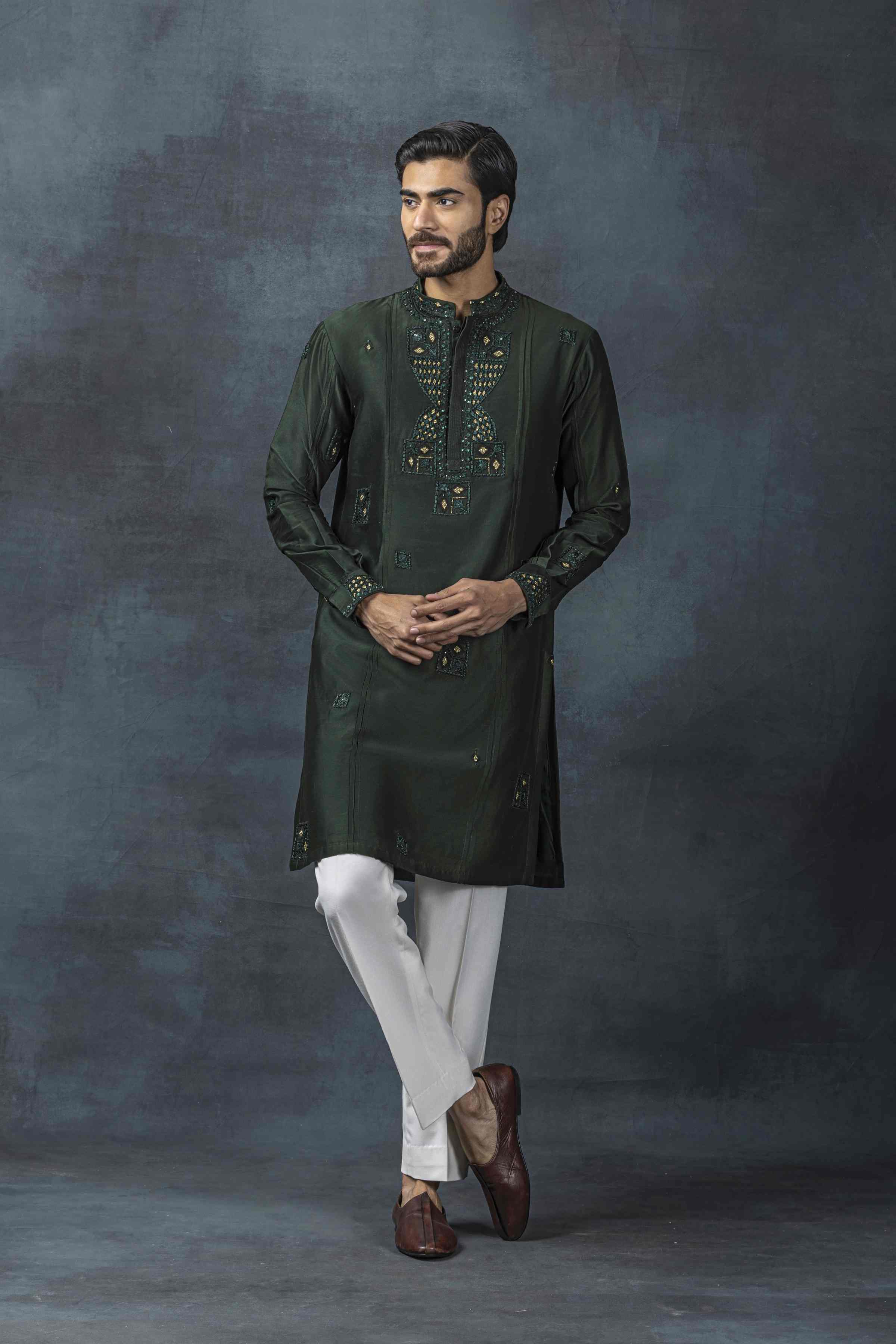 Forest Green Thread Work Kurta Set