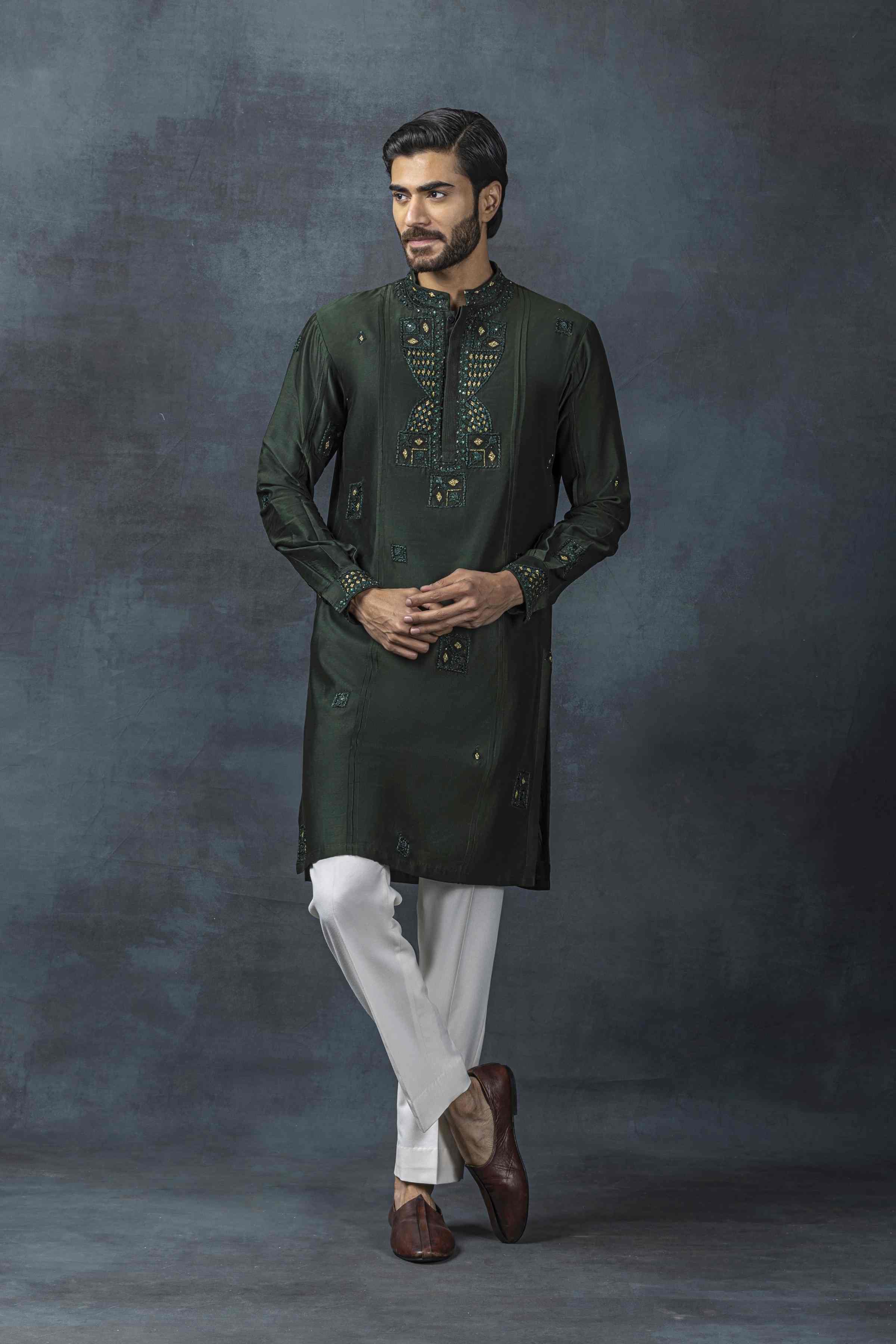 Forest Green Thread Work Kurta Set