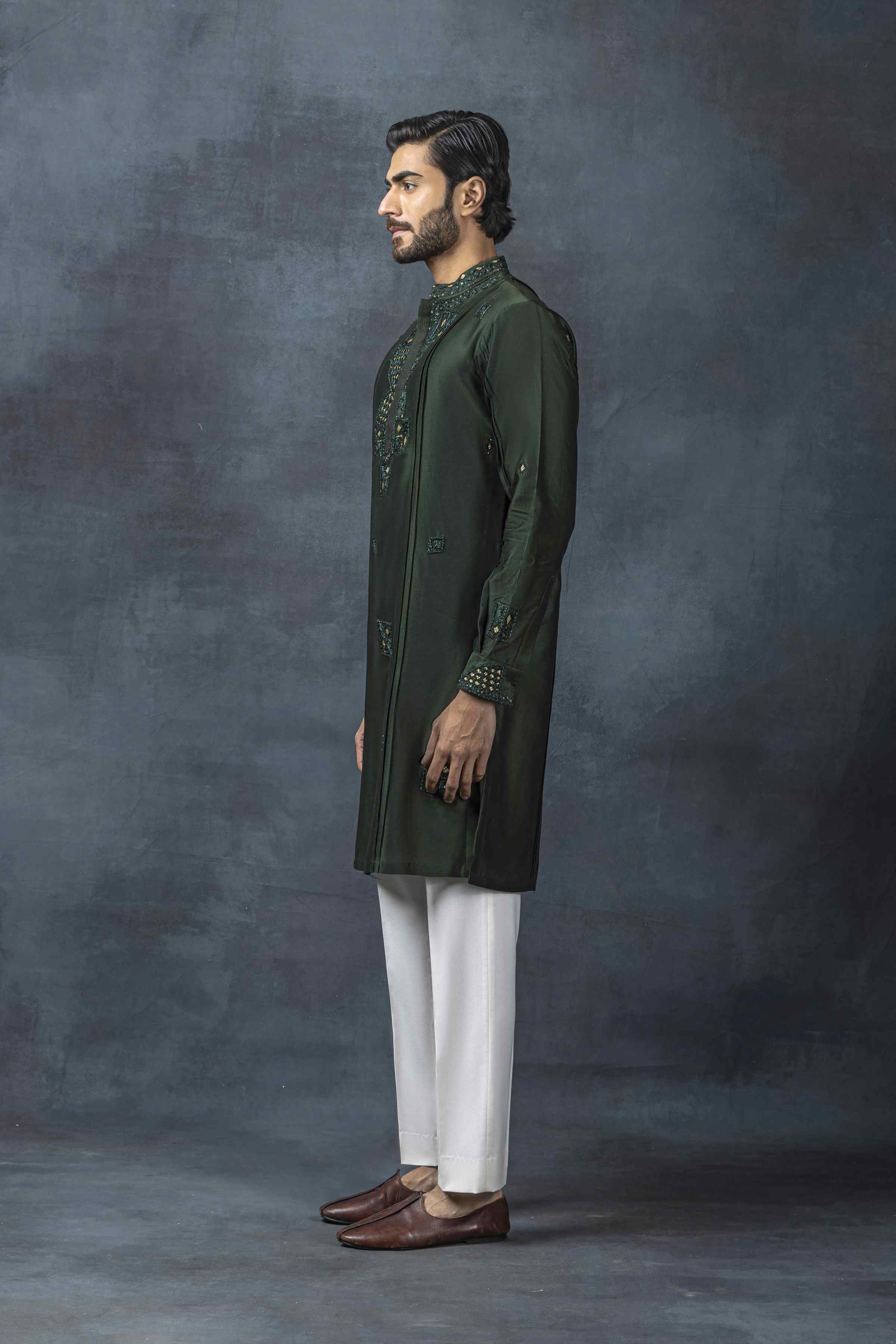Forest Green Thread Work Kurta Set