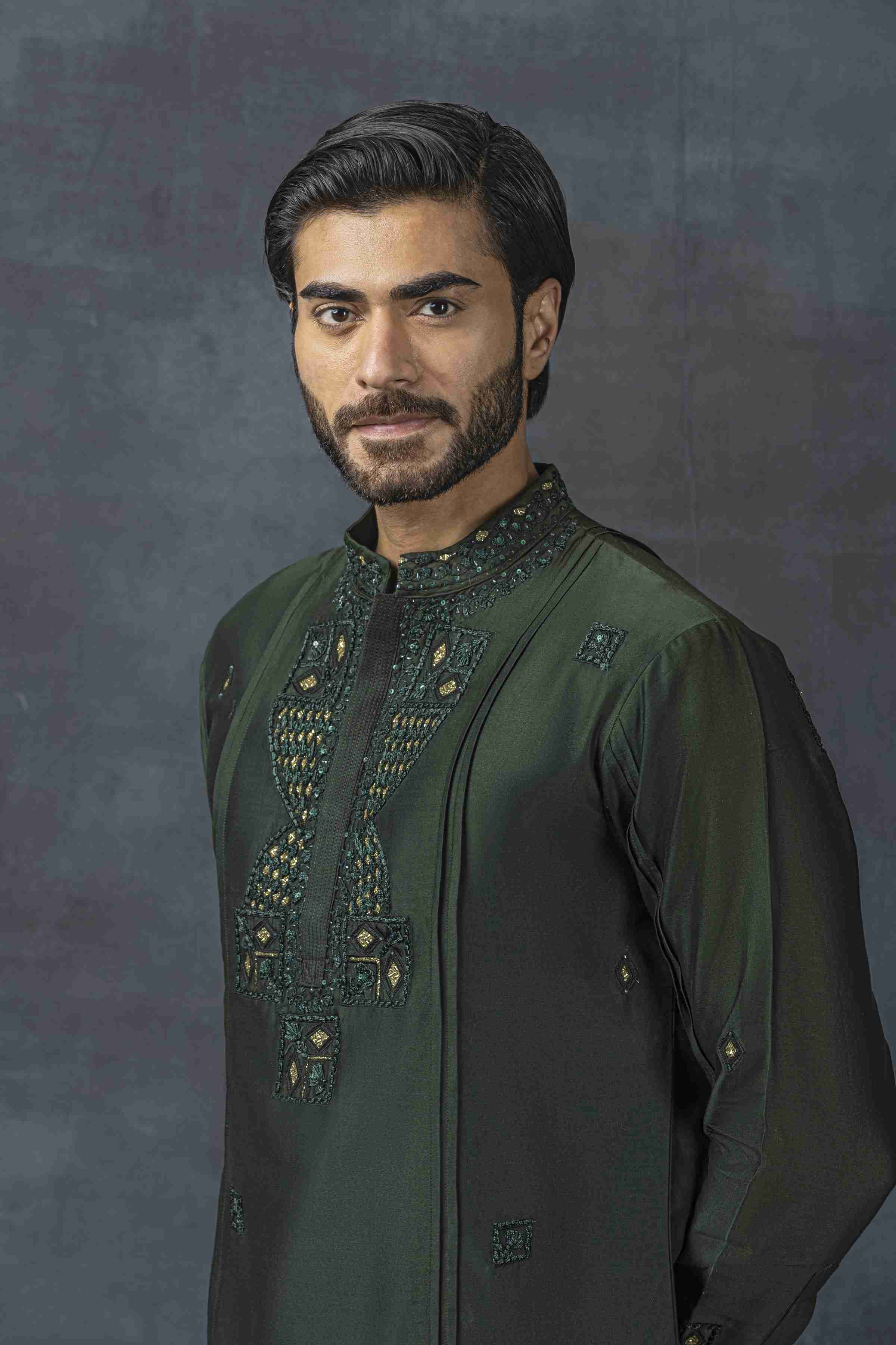 Forest Green Thread Work Kurta Set