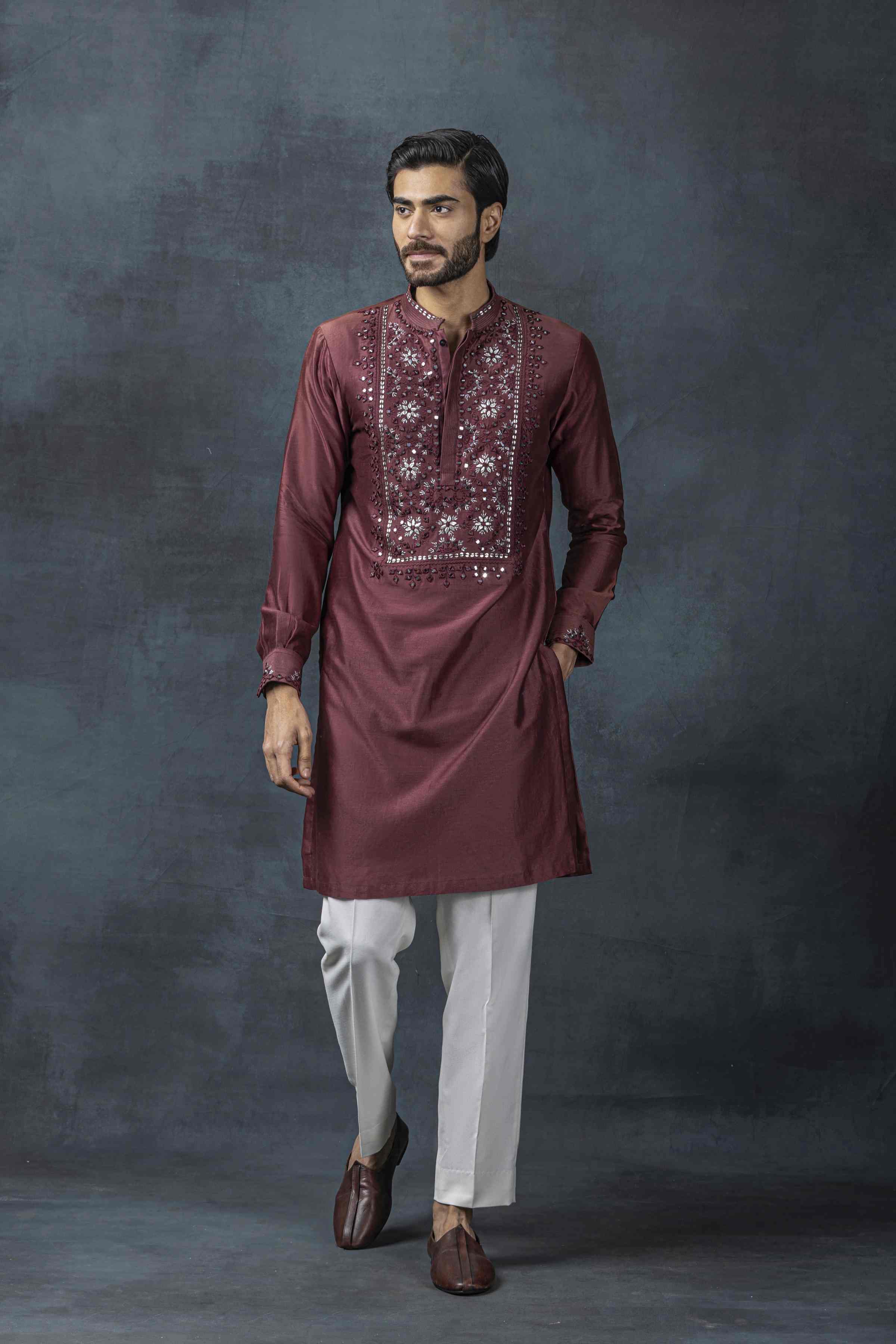 Red Mirror Work Kurta Set