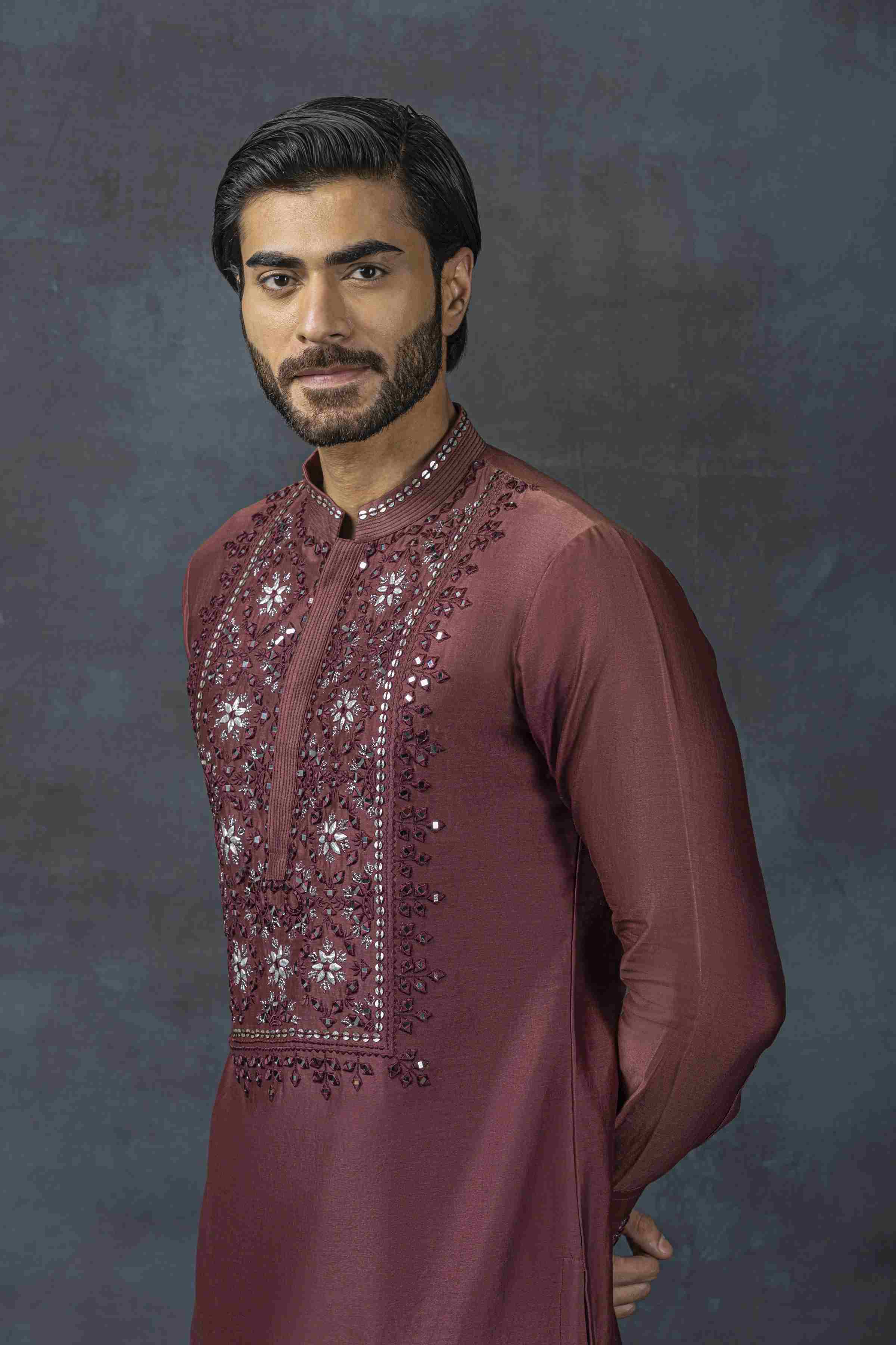 Red Mirror Work Kurta Set