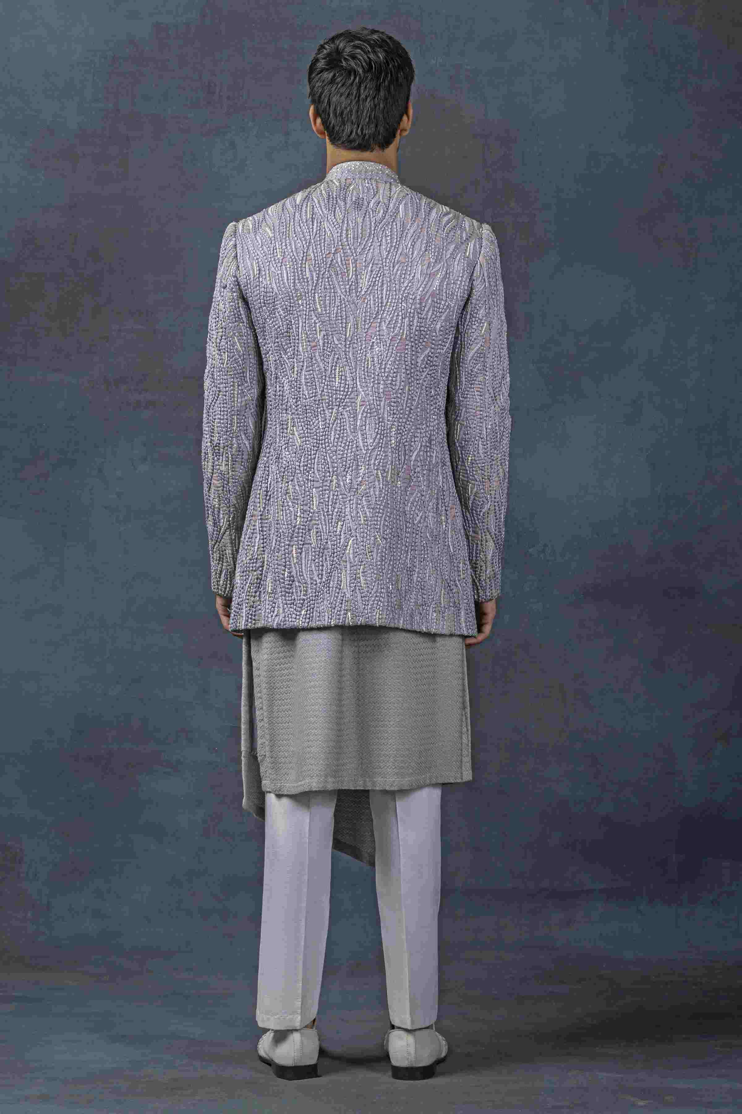 Lavender Pearl Work Open Bandhgala Set