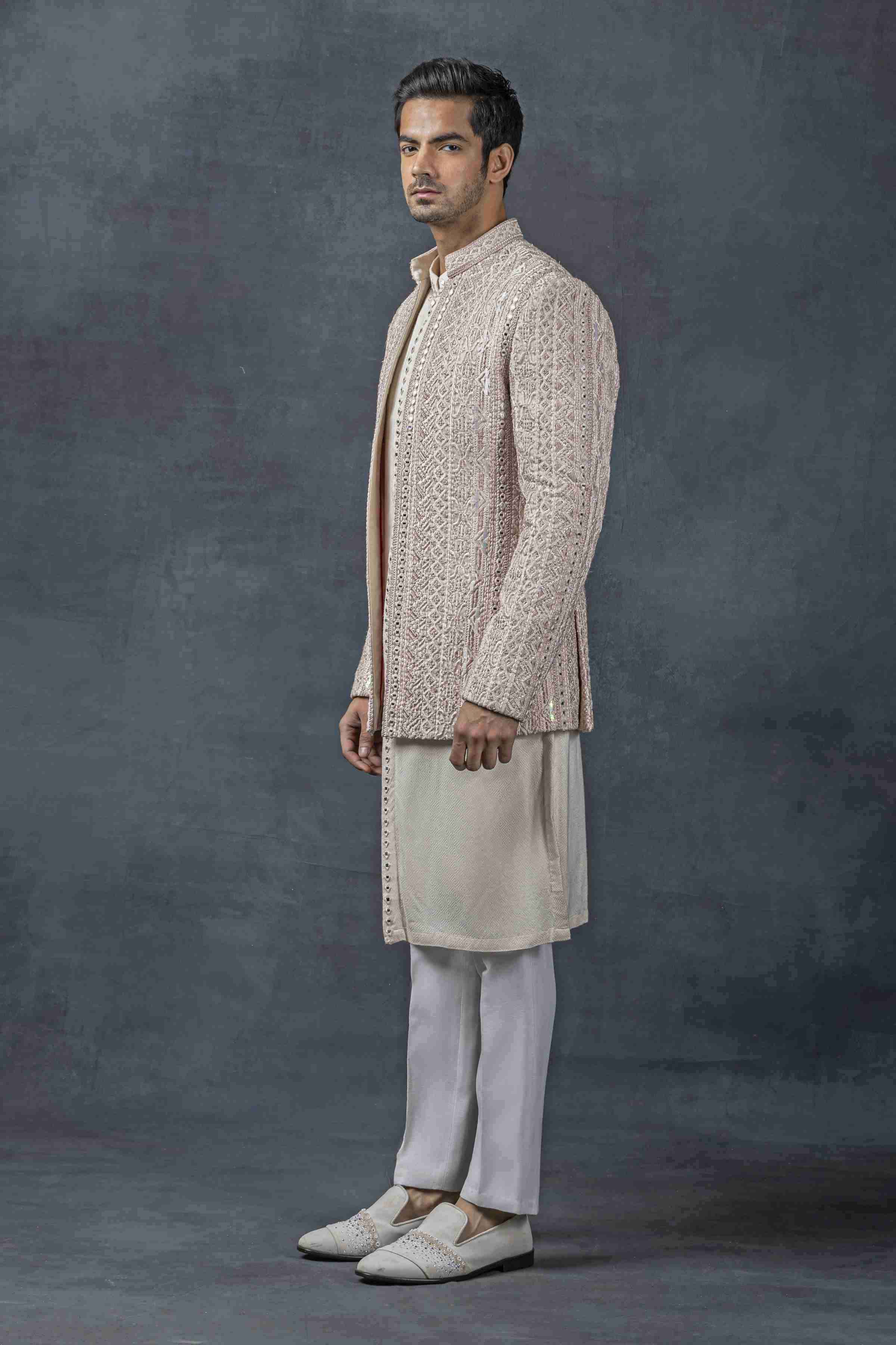 Dusty Rose Open Bandhgala Set