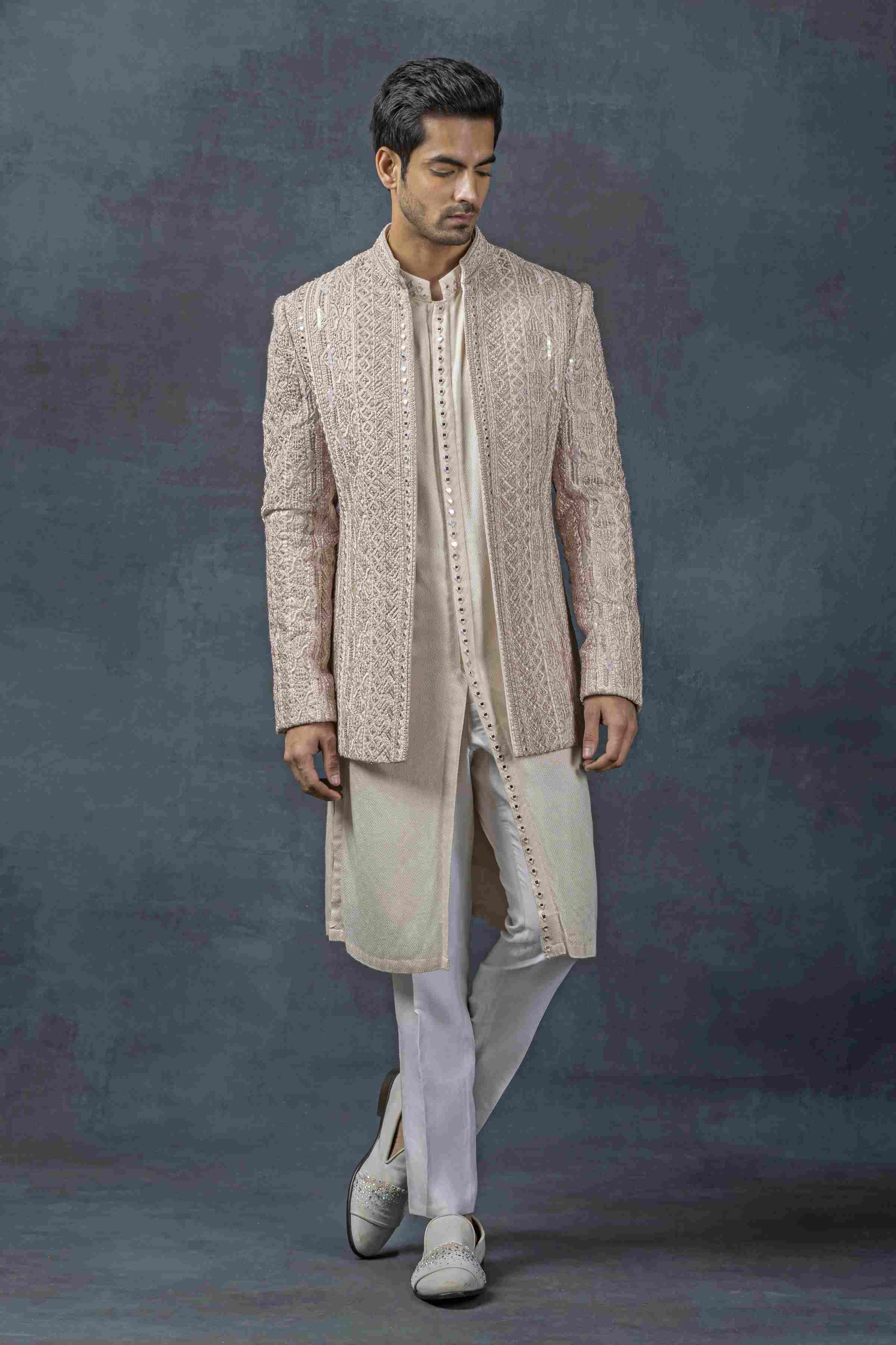 Dusty Rose Open Bandhgala Set