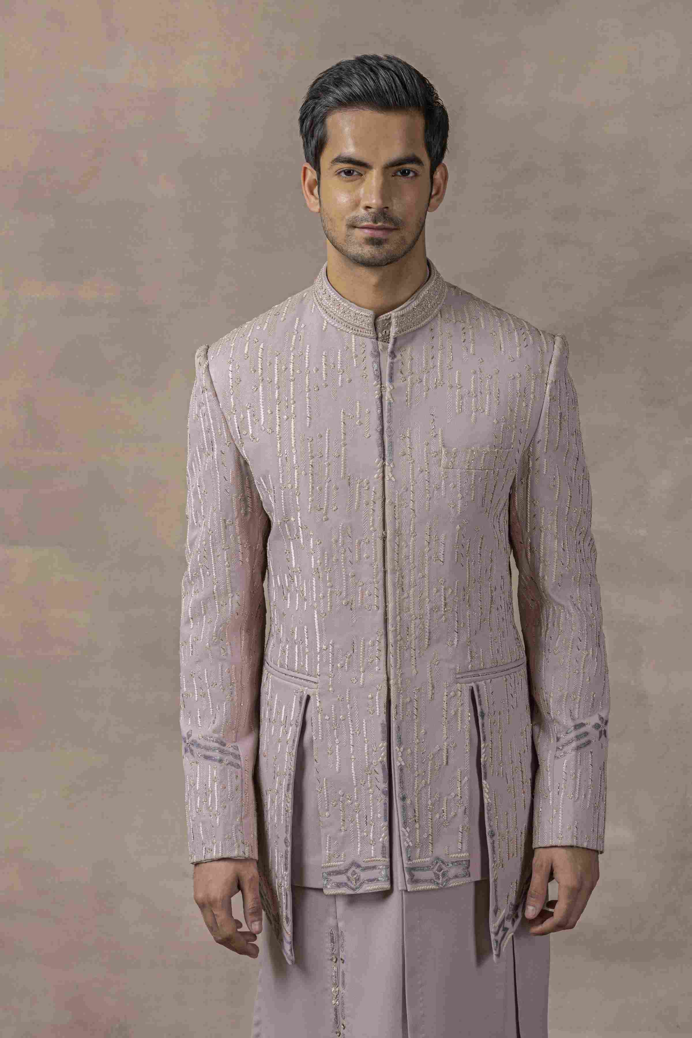 Lavender Panel Bandhgala Set