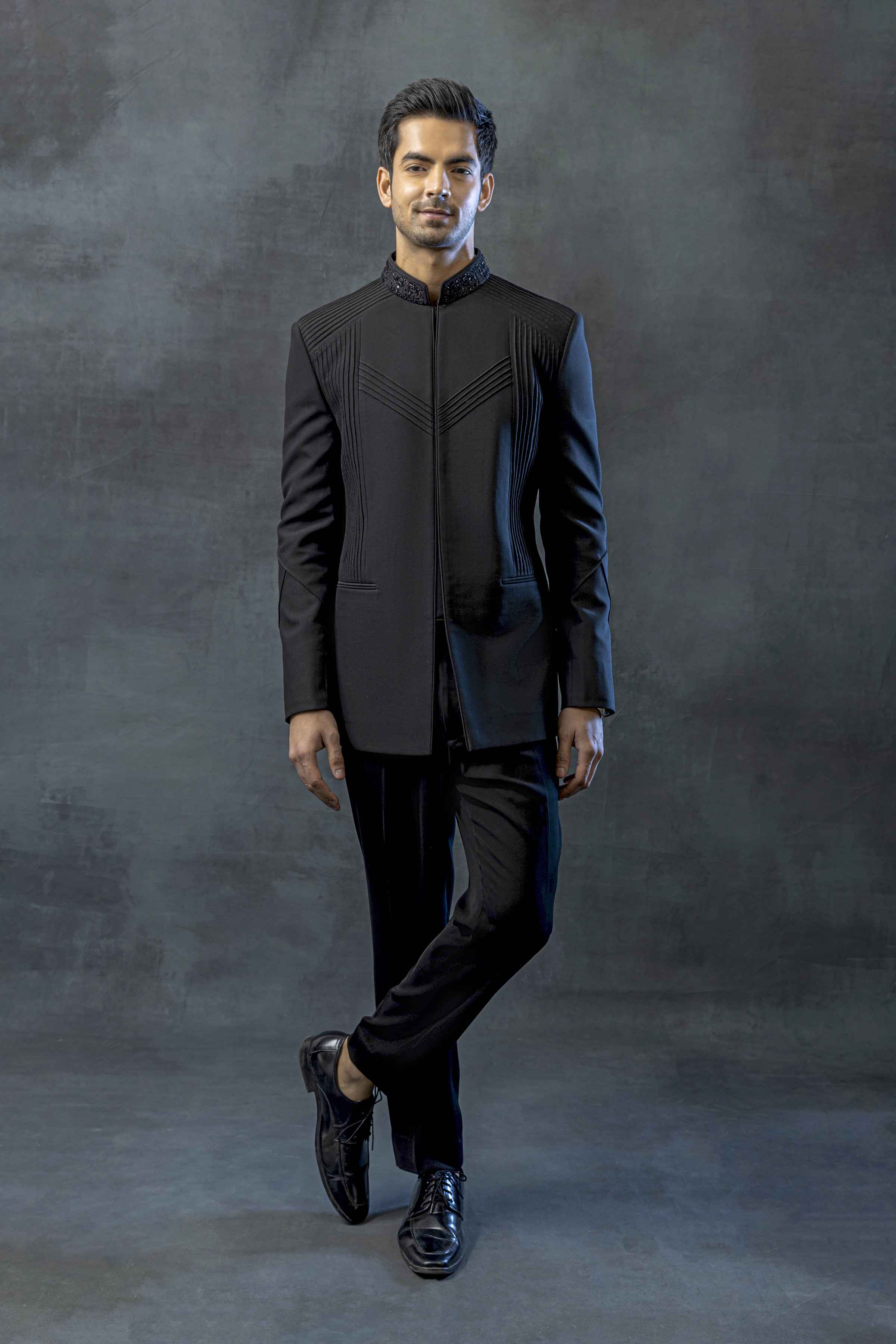 Black Pintuck Bandhgala Set