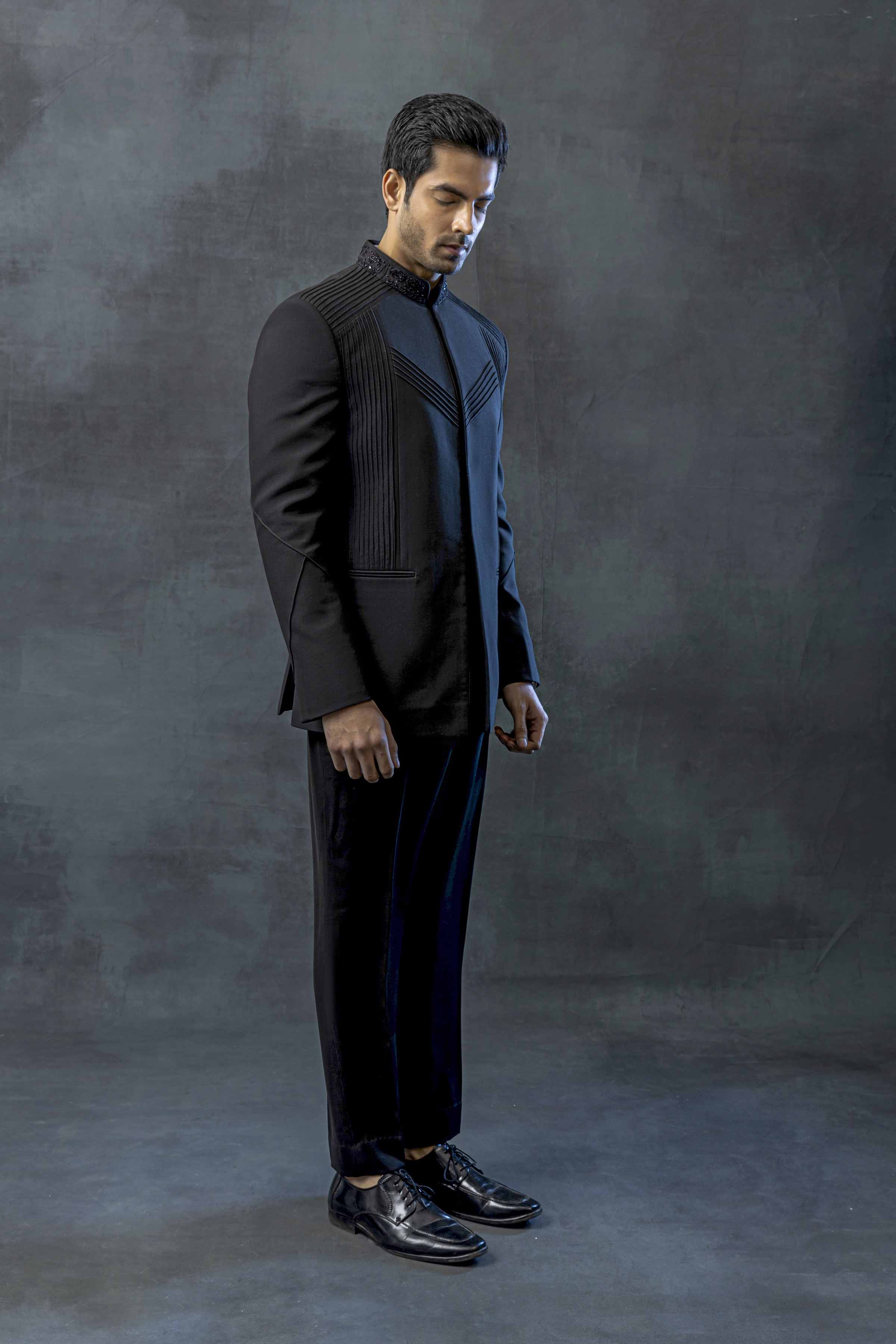 Black Pintuck Bandhgala Set