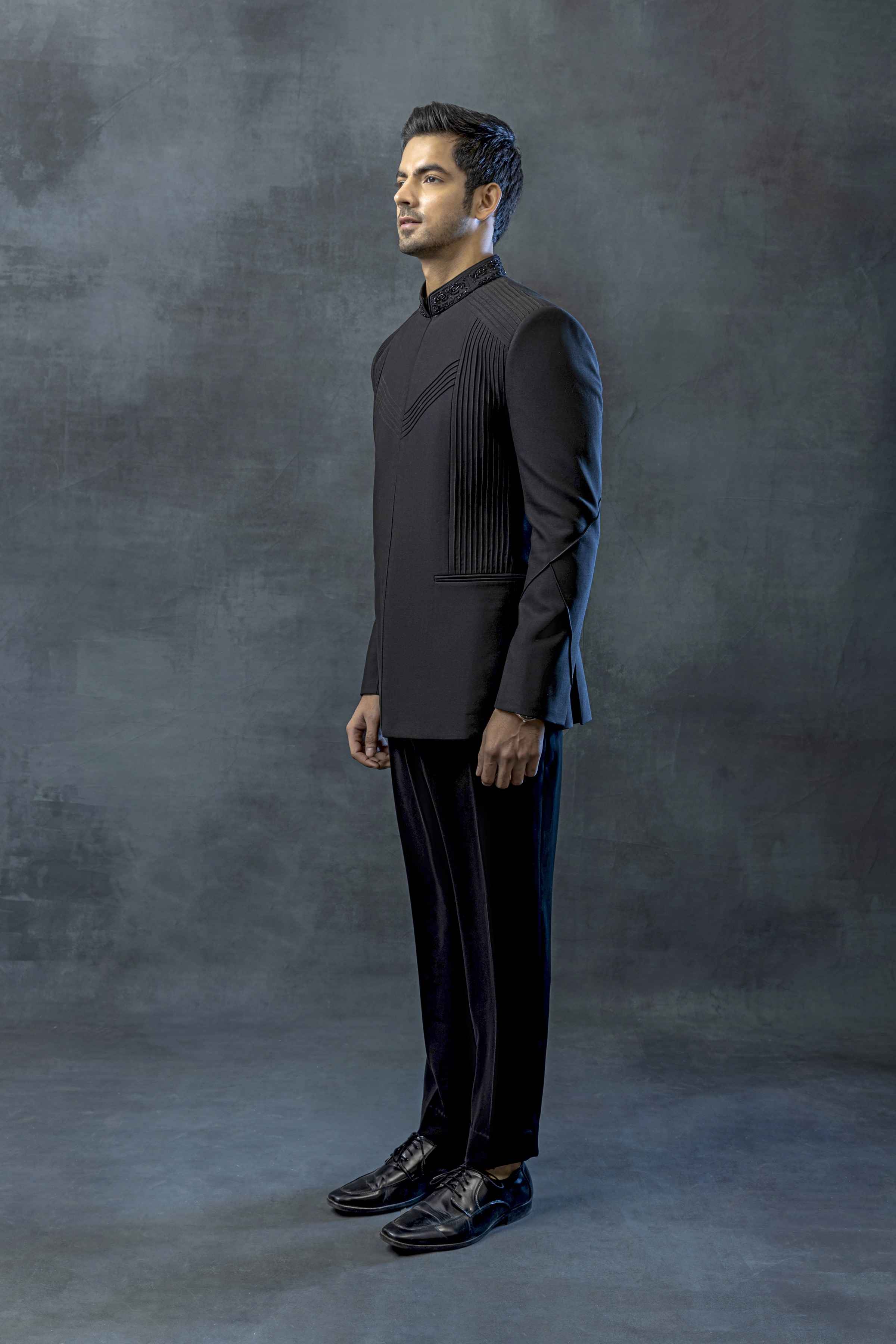 Black Pintuck Bandhgala Set