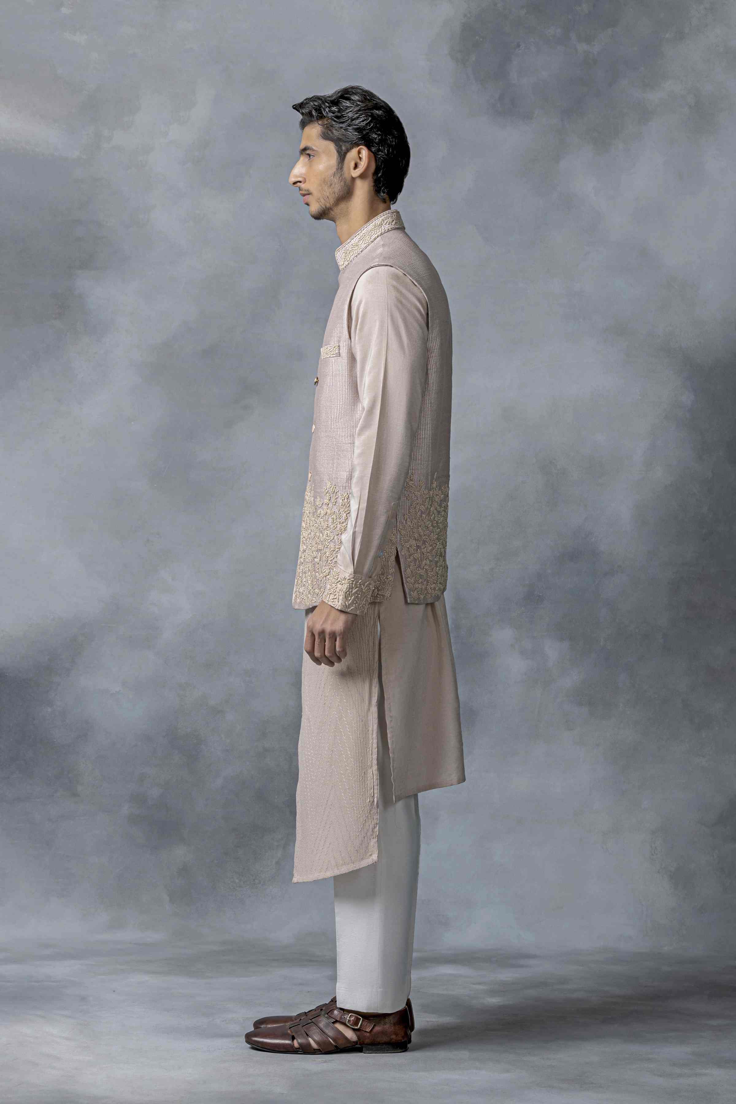 Dusty Rose Angrakha Cut Waistcoat Set