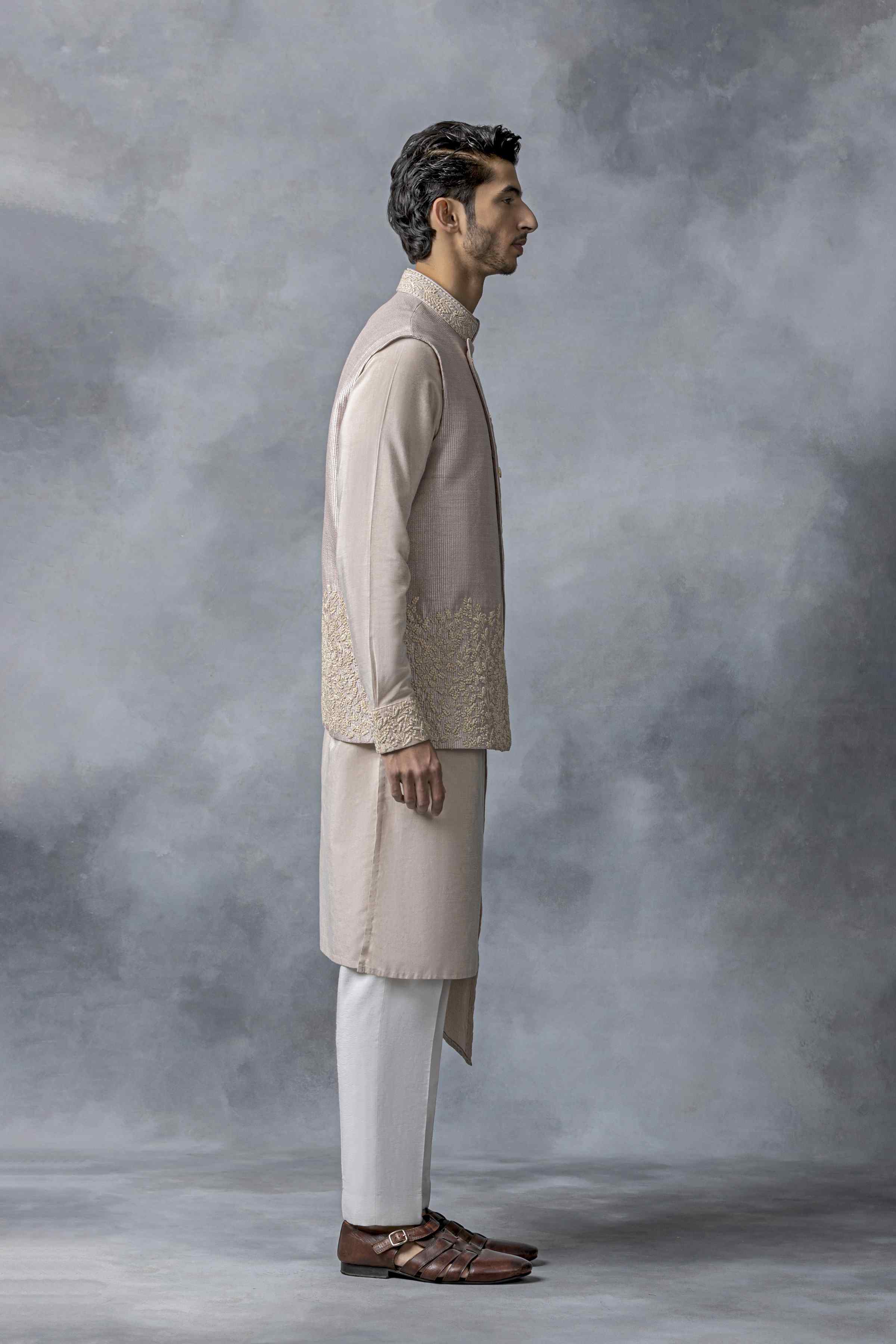 Dusty Rose Angrakha Cut Waistcoat Set