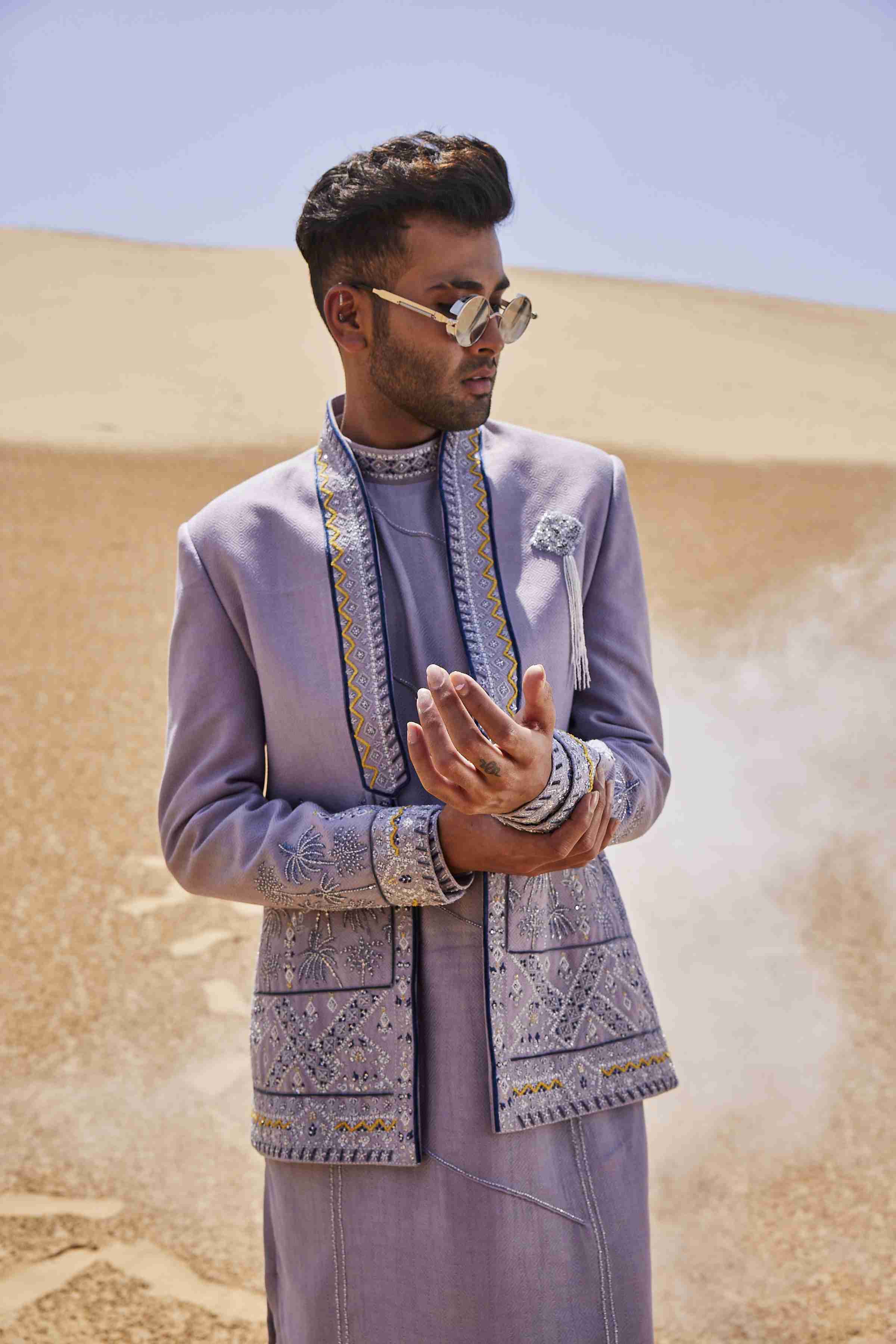 Lavender Open Bandhgala Set