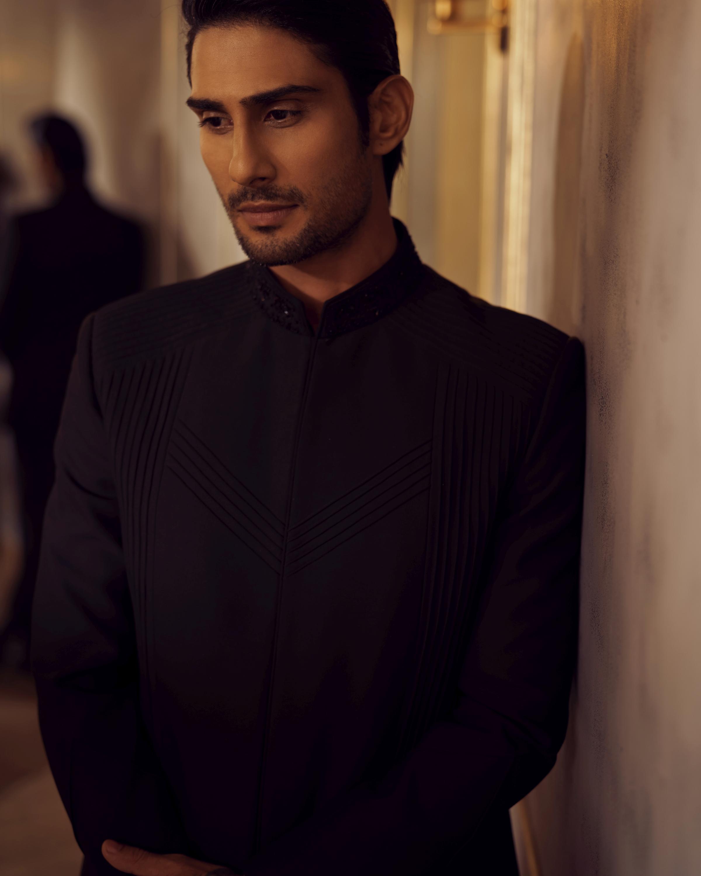 Black Bandhgala With Pintuck Detailing Set