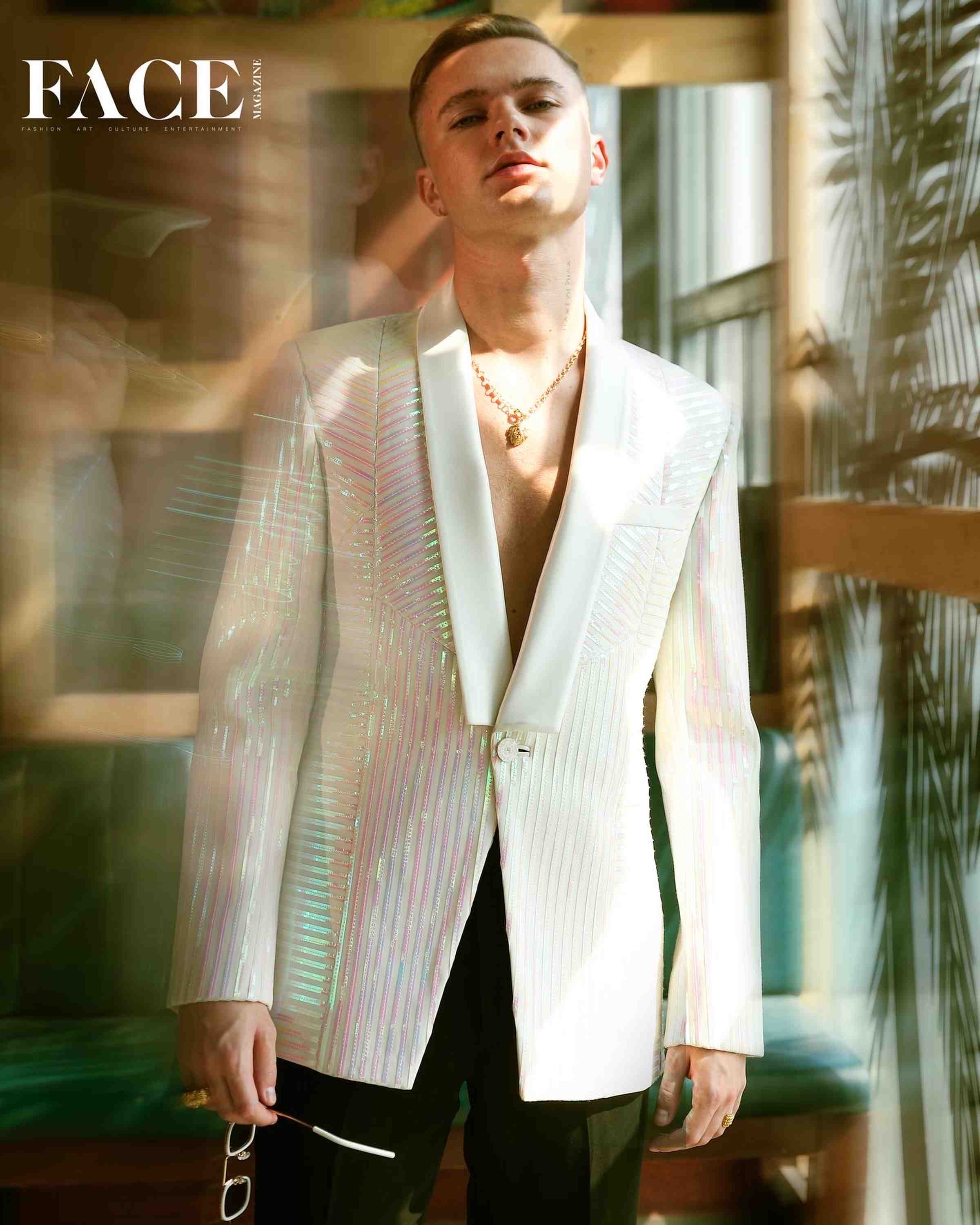 Off White Tuxedo With Rainbow Reel Detailing