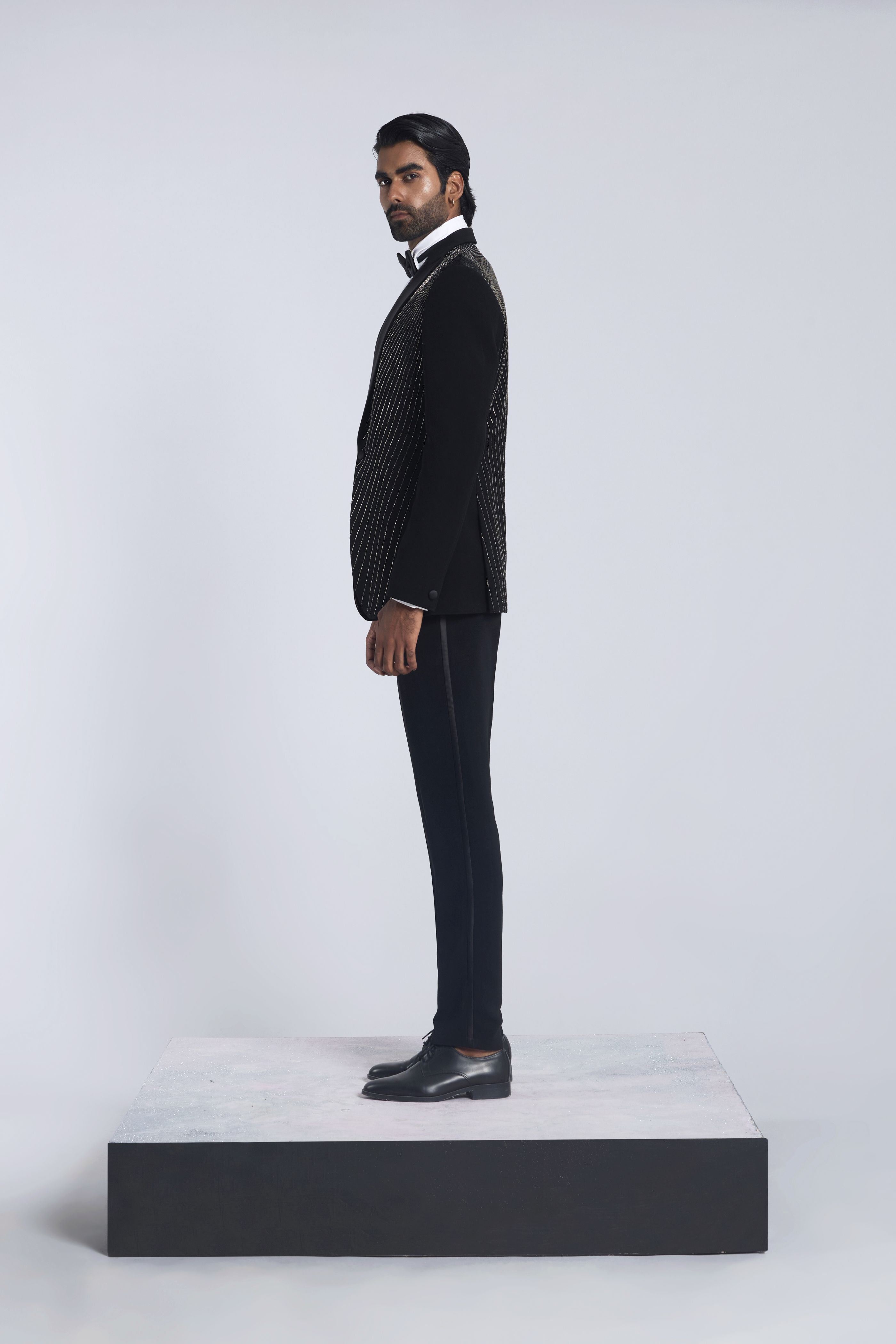 Black sandwash silver embroidery tuxedo set