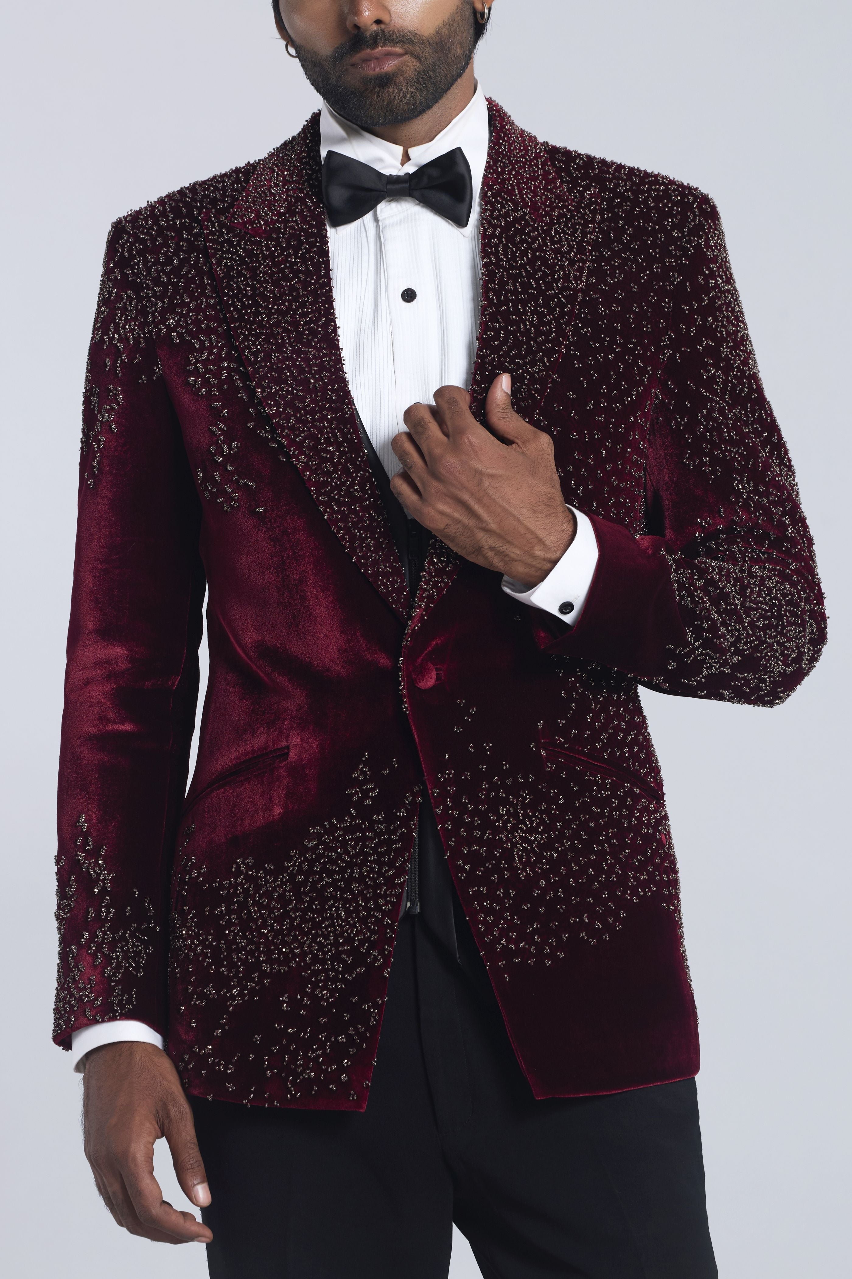 Wine pearl work tuxedo