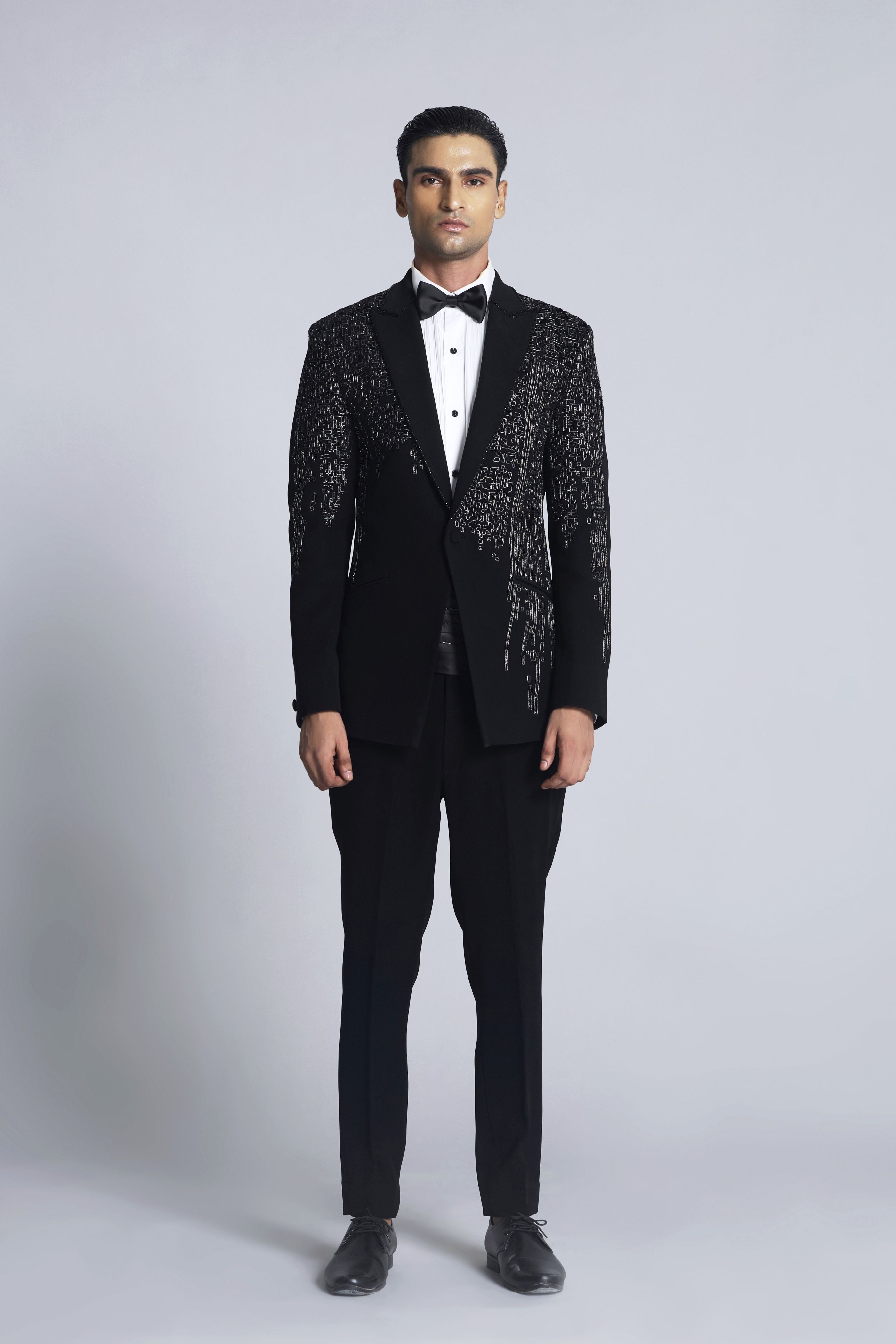 Black sand wash aplic worked tuxedo set