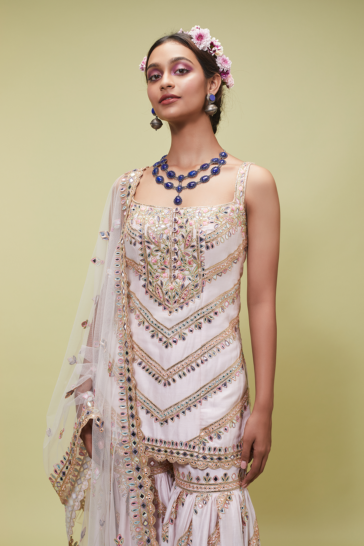 BLUSH PINK SLEEVELESS GHARARA SET