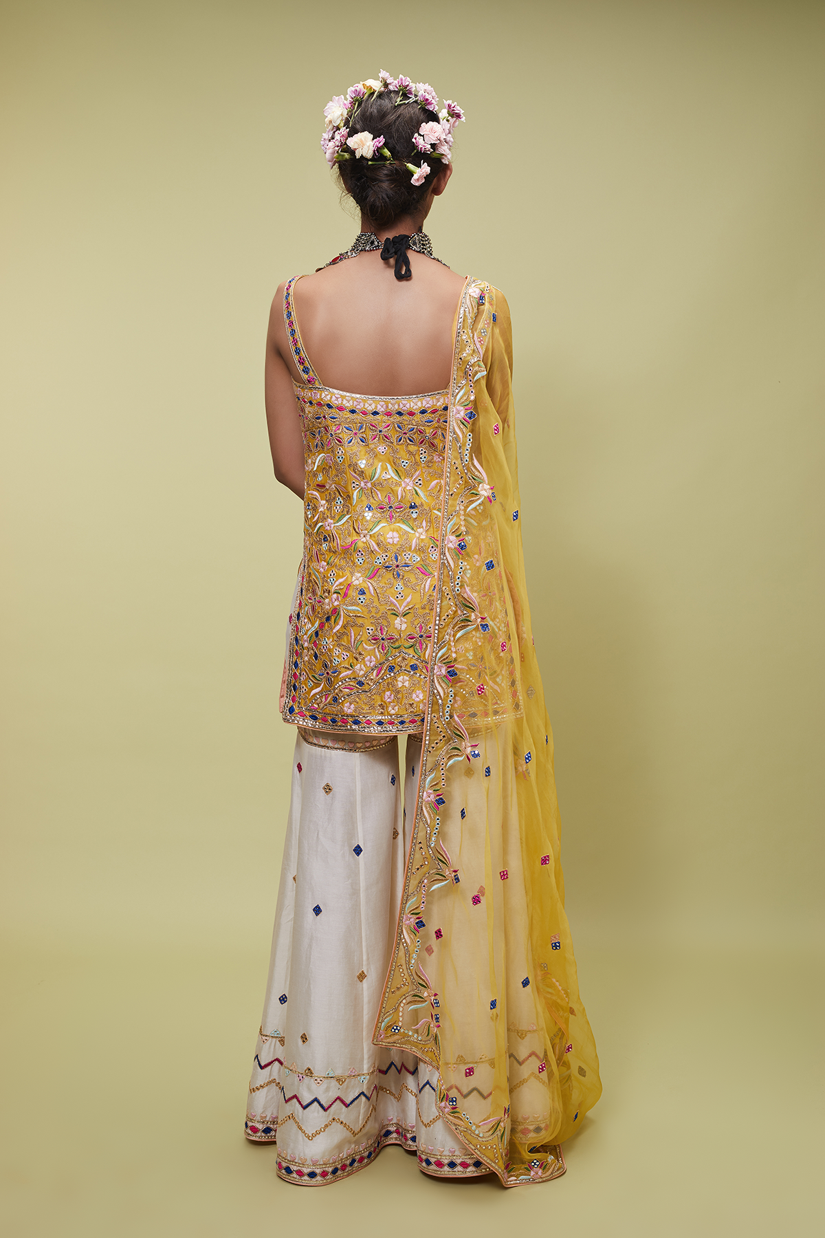MUSTARD KURTA WITH IVORY GHARARA
